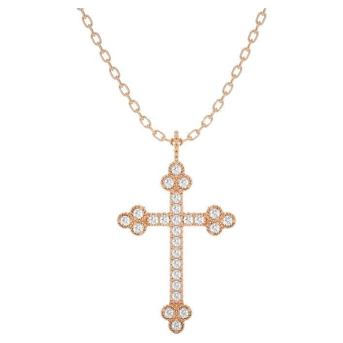 Pendentif croix élégant : diamants 0,13 carat en or rose 14 carats en vente