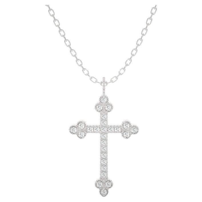 Elegant Cross Pendant: 0.13 Carat Diamonds in 14k White Gold For Sale