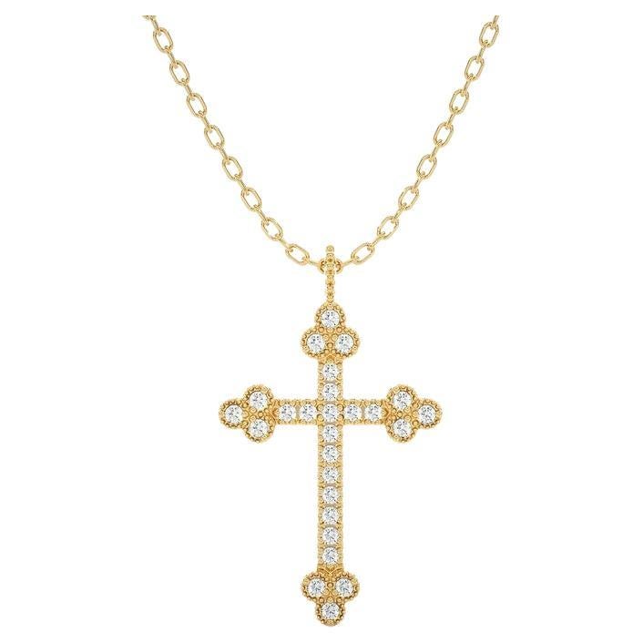 Elegant Cross Pendant: 0.13 Carat Diamonds in 14k Yellow Gold For Sale