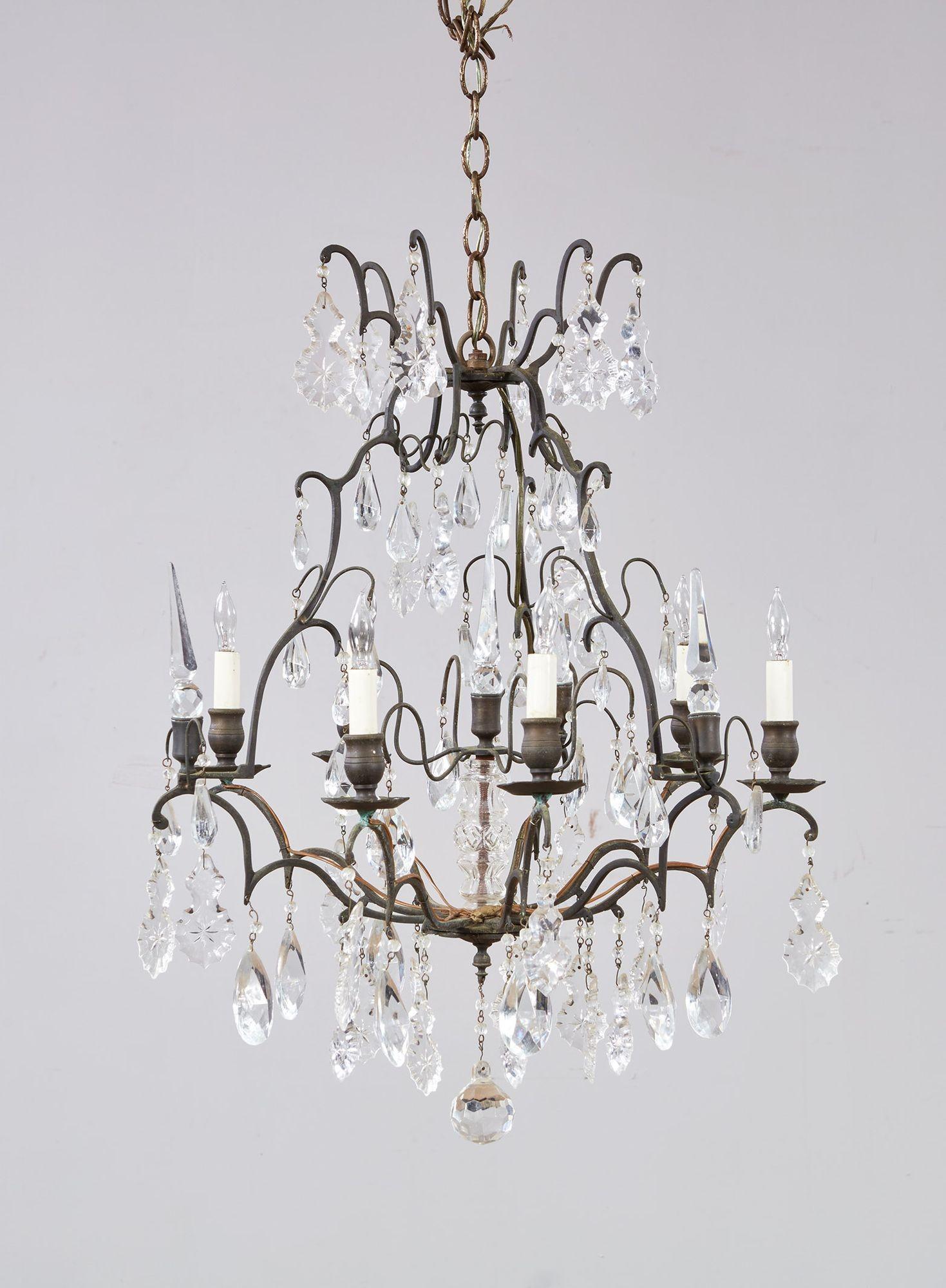Elegant Crystal and Bronze Chandelier For Sale 6