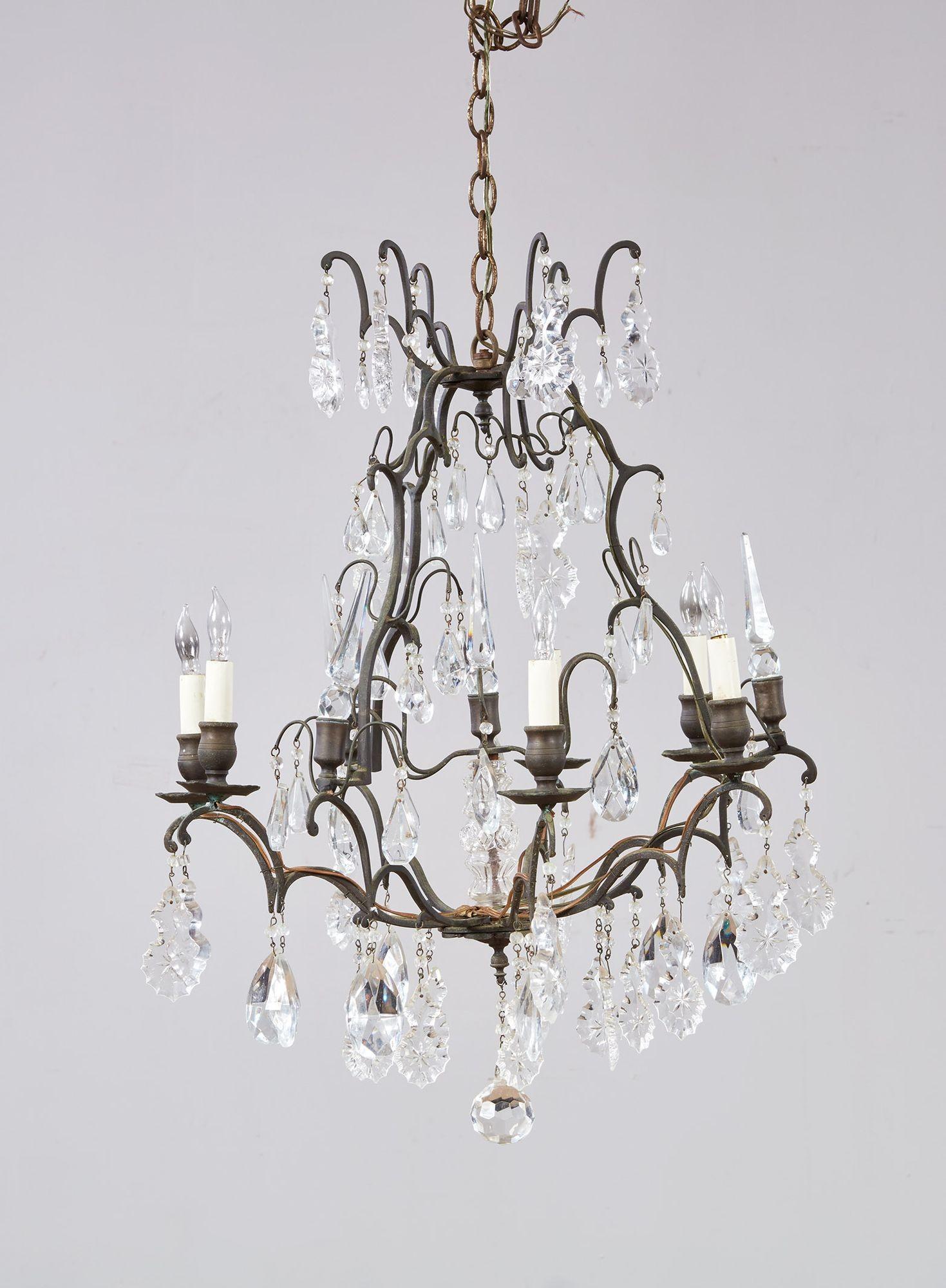 Elegant Crystal and Bronze Chandelier For Sale 7
