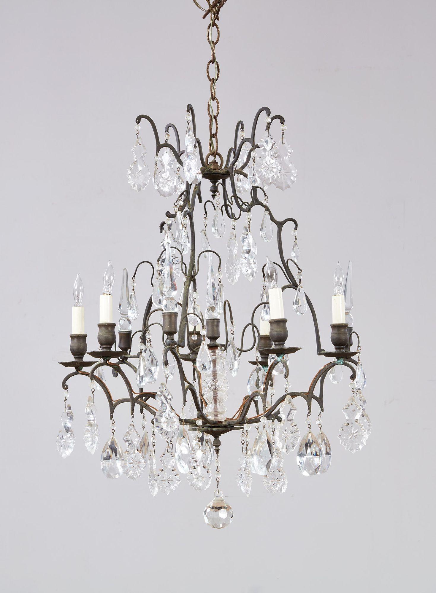 Elegant Crystal and Bronze Chandelier For Sale 9