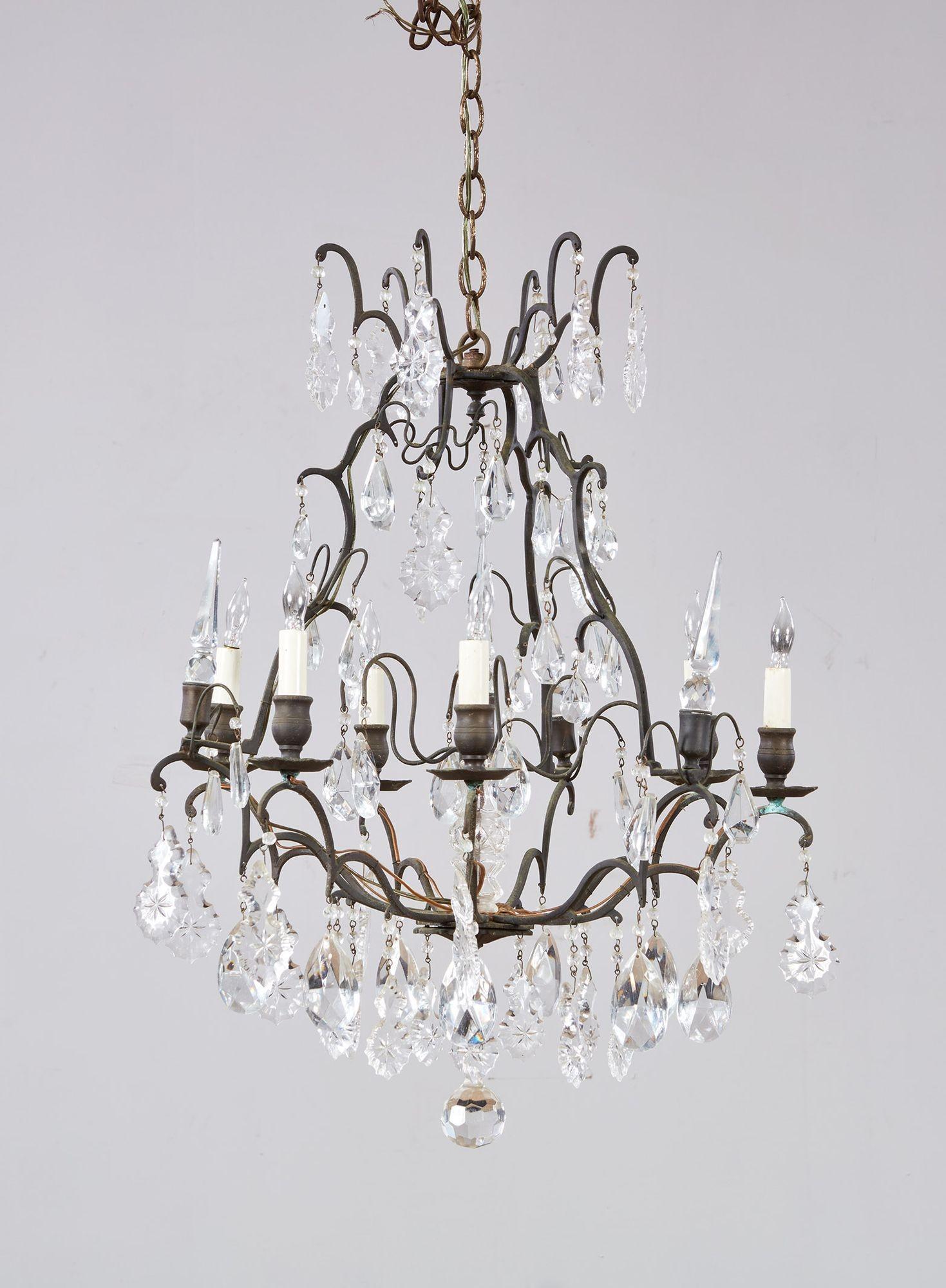 Elegant Crystal and Bronze Chandelier For Sale 4