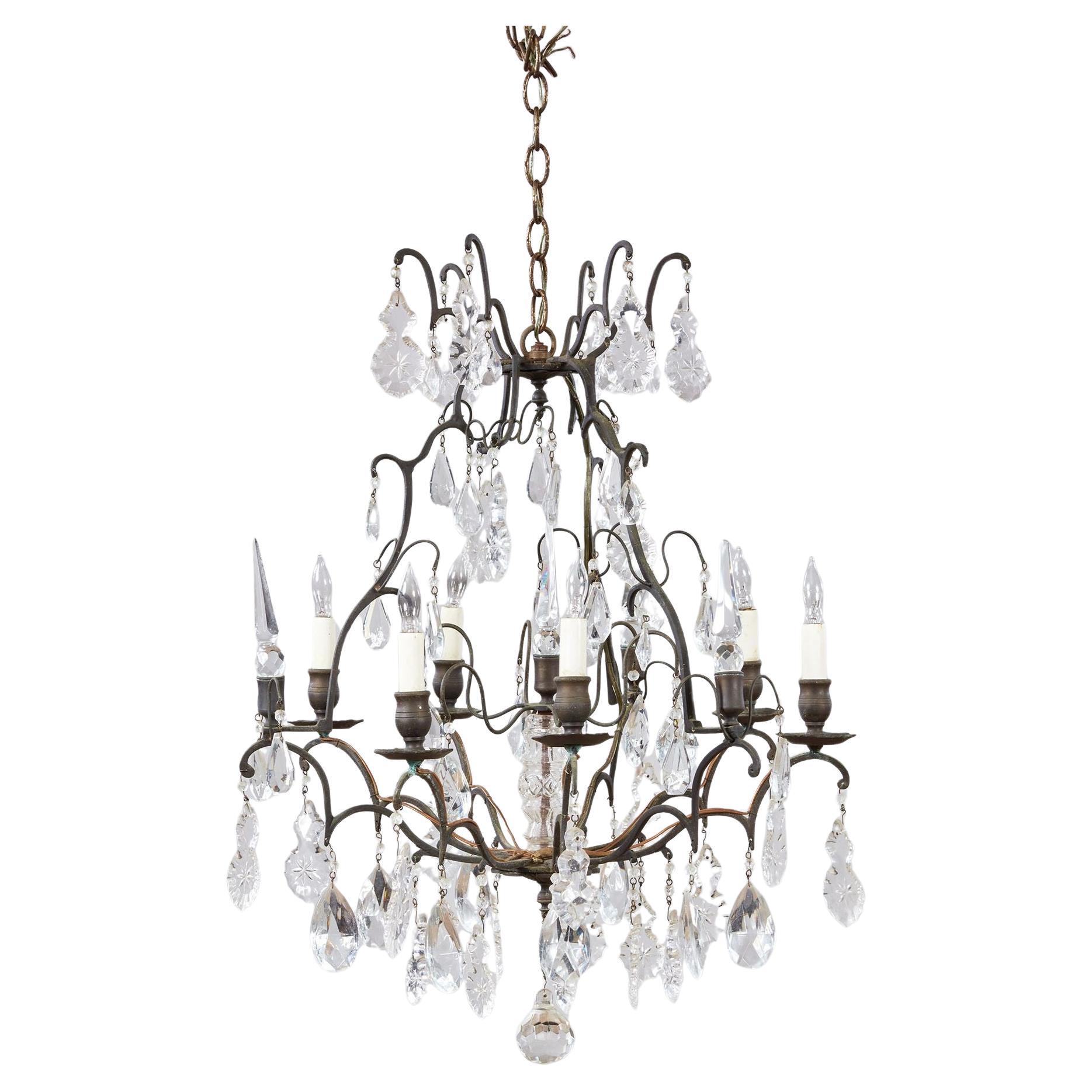 Elegant Crystal and Bronze Chandelier For Sale