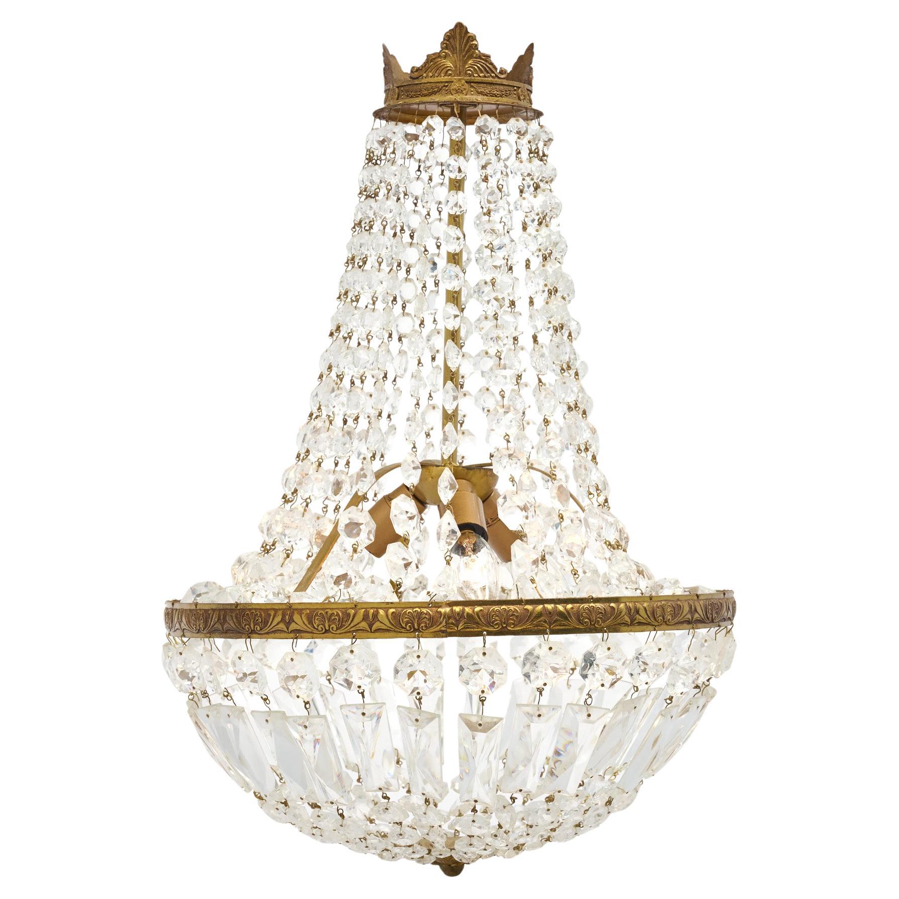 Elegant Crystal Empire Style Chandelier, French, Antique, 1920s