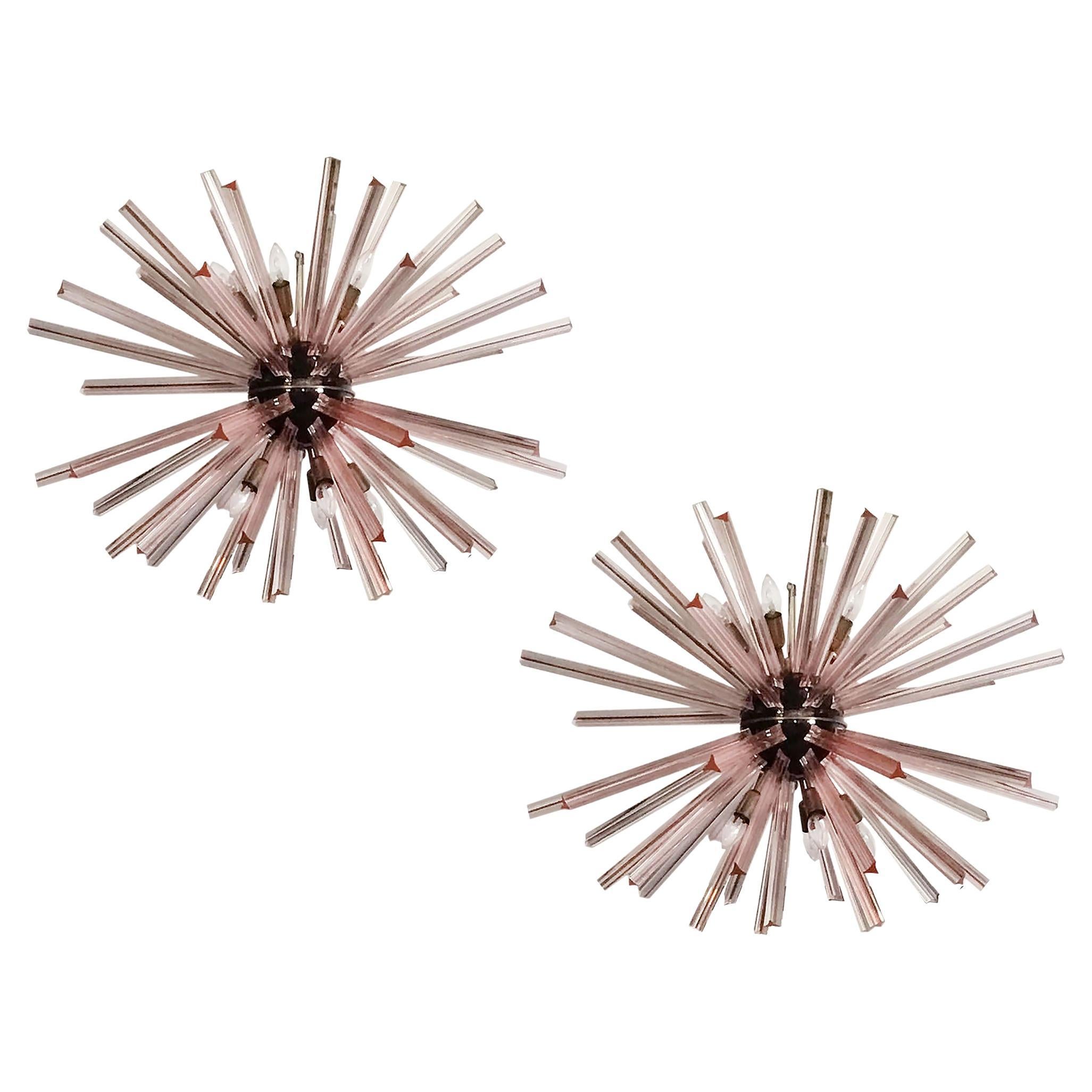 Lustre élégant à prismes en cristal Spoutnik, 50 prismes roses