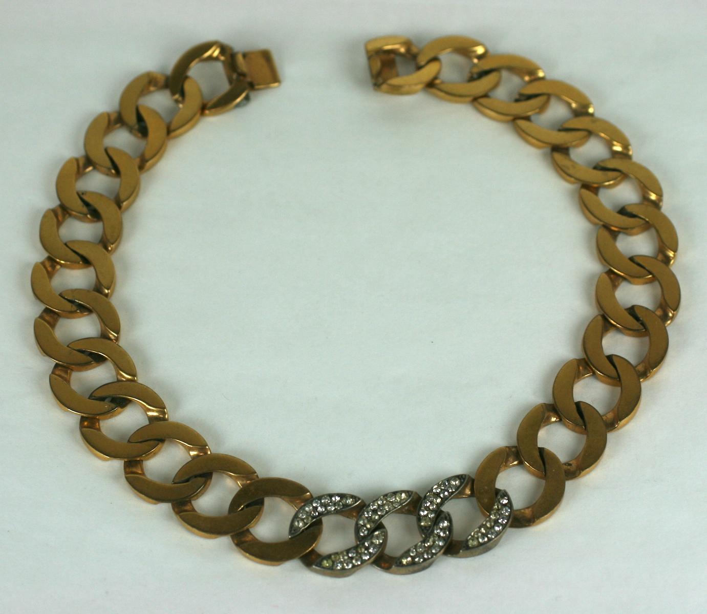 Retro Elegant Curb Link Pave Chain Necklace For Sale