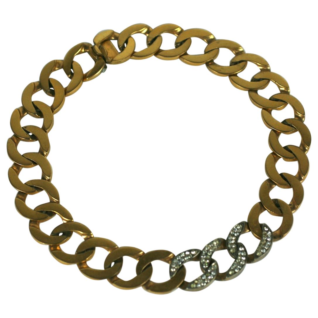 Goldtone Curb Chain Link Accented with Rhinestones Necklace 15.5
