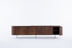 +55design Curva Sideboard with Stone Top and Sculptural Symmetry in Wood