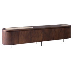 Élégant buffet Curva avec plateau en pierre et symétrie sculpturale en bois