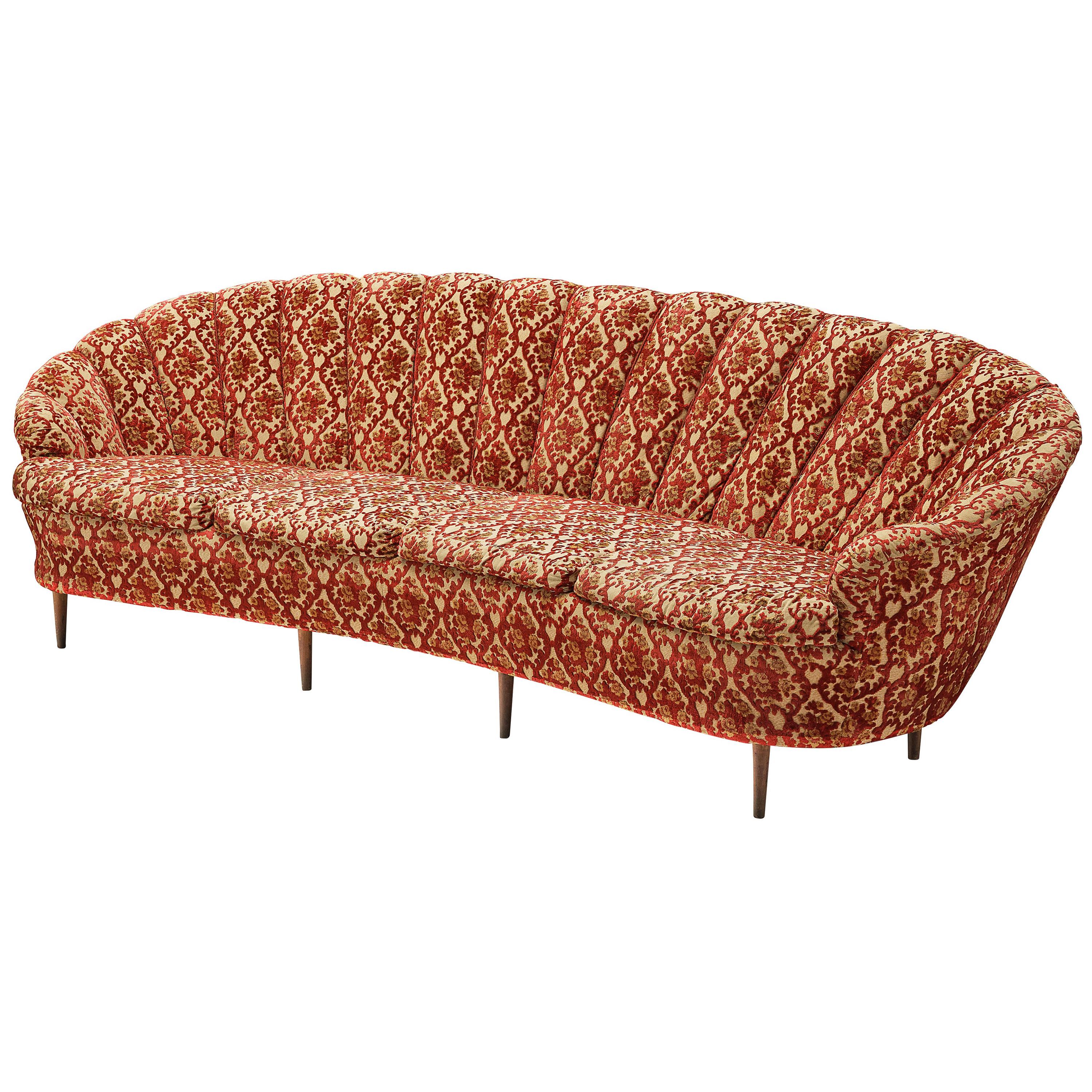 Elegant Curved Four-Seat Sofa in Floral Upholstery