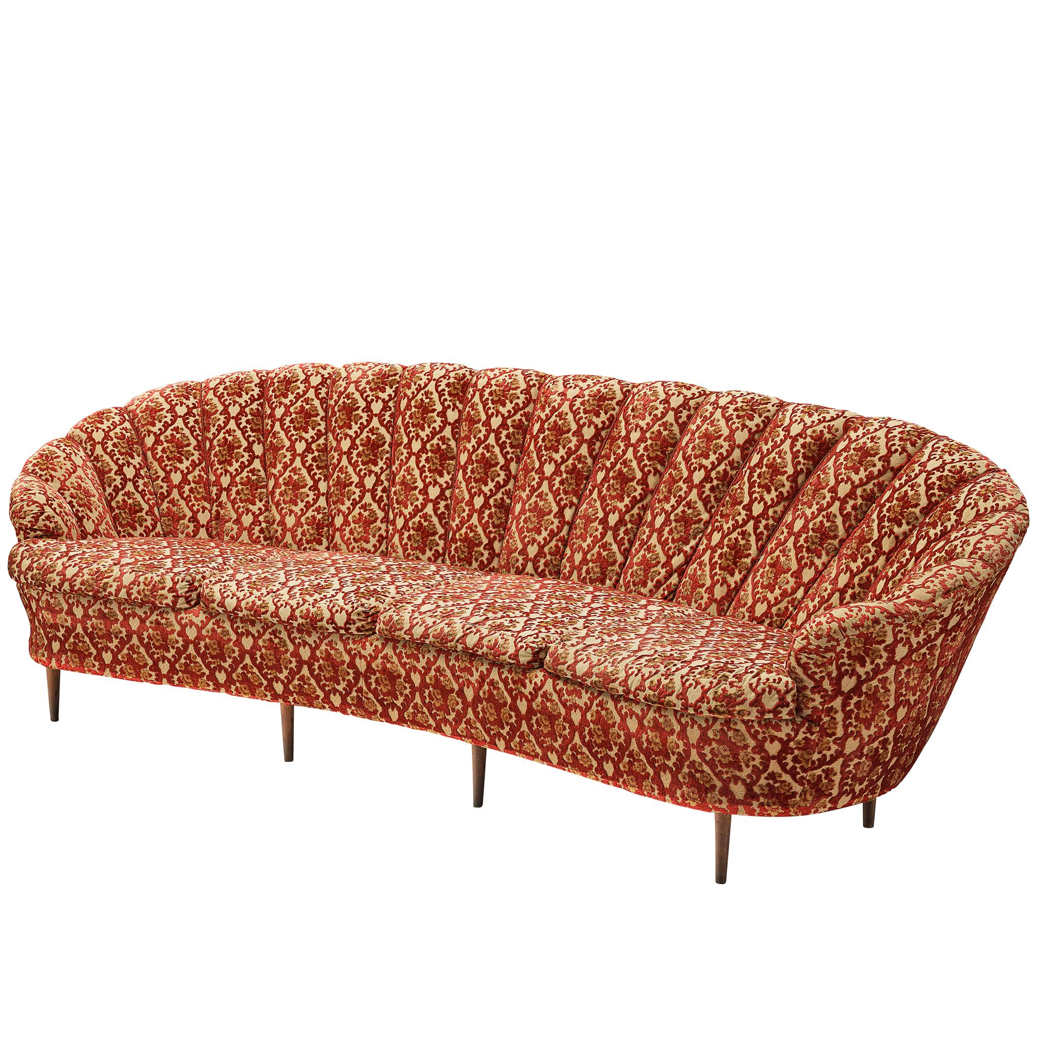 Elegant Curved Four-Seat Sofa in Floral Upholstery