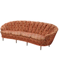 Elegant Curved Four-Seat Sofa in Floral Upholstery