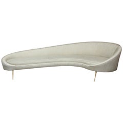 Elegant Curved Sofa in Custom Upholstery with Brass Legs