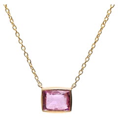 Elegant Cushion Shape Pink Sapphire 18K Yellow Gold Necklace