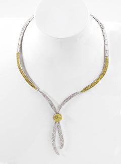 Elegant Custom Design White Gold Diamond and Yellow Sapphire Necklace