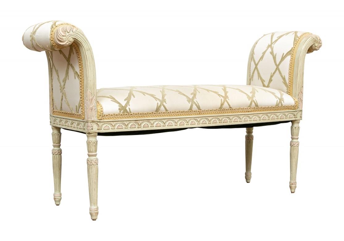 Elegant Custom High Sided Upholstered Bench With Paint Decorated Frame 1