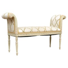 Vintage Elegant Custom High Sided Upholstered Bench With Paint Decorated Frame