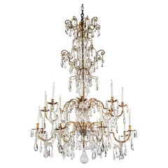 Elegant Cut Crystal and Gilded Tole Chandelier