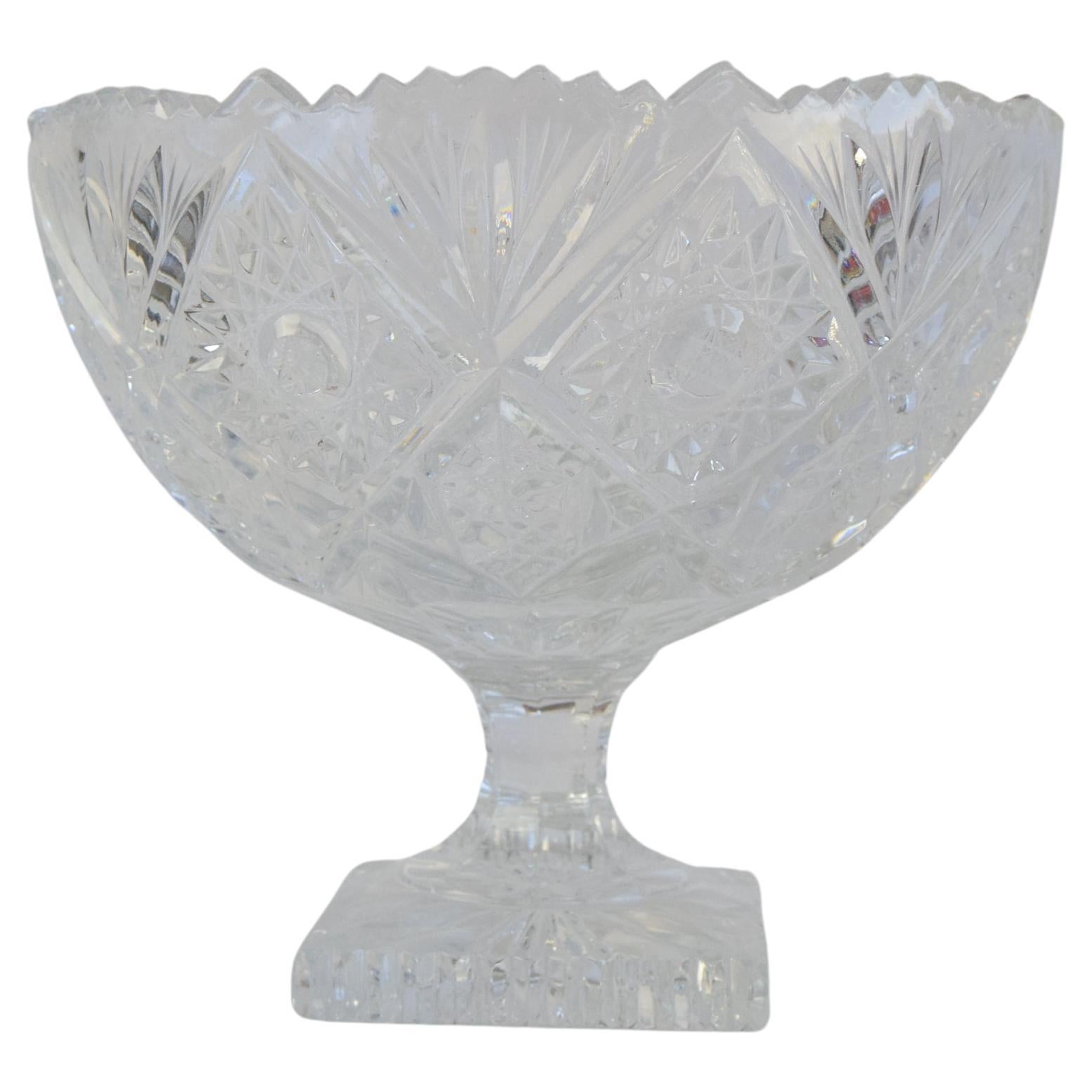 Elegant Cut Crystal Bowl Czechoslovakia, 20th Century