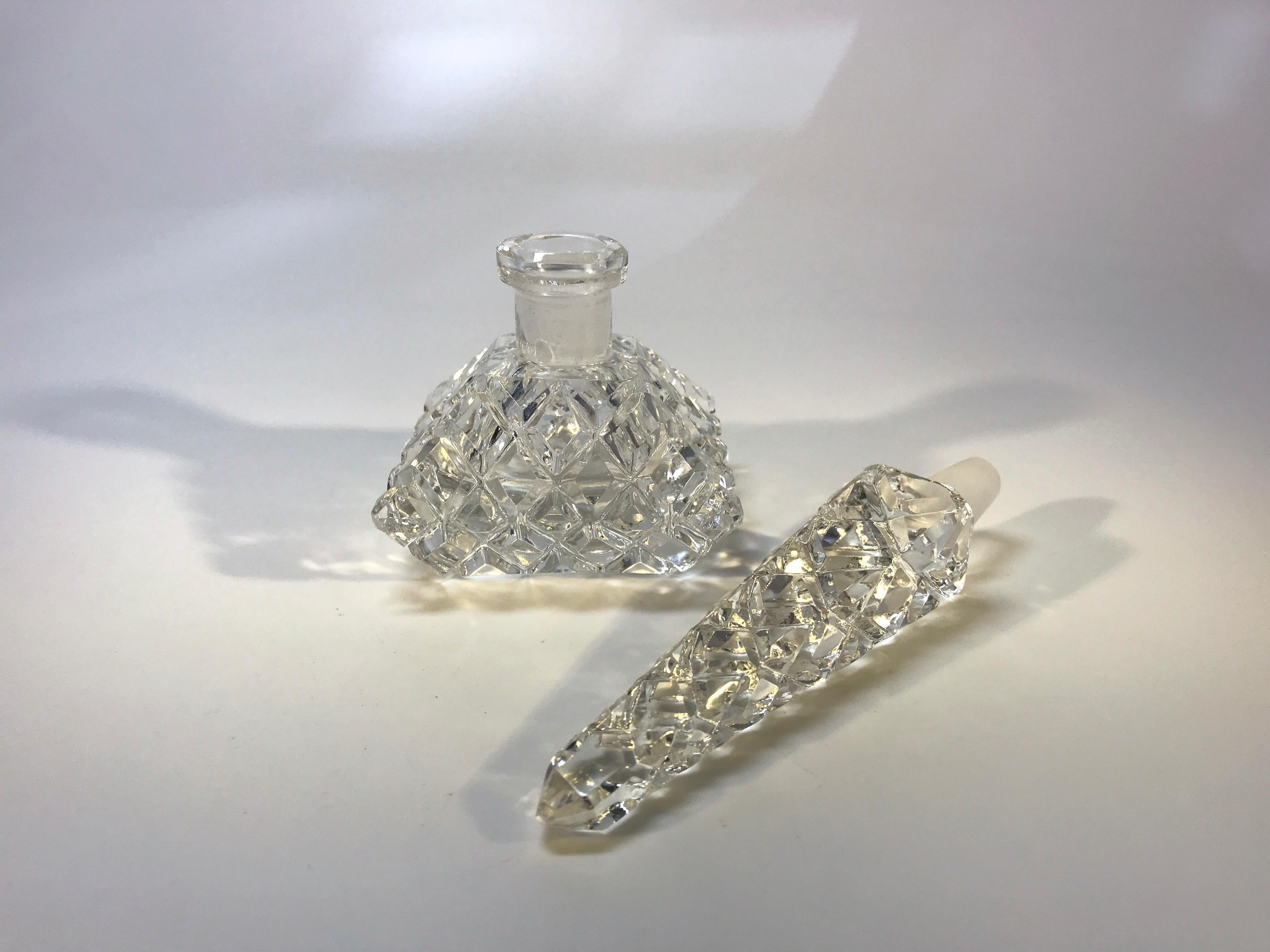 Glass Elegant Czech Crystal Clear Cushion Perfume Bottle Tall Spire Stopper circa 1930