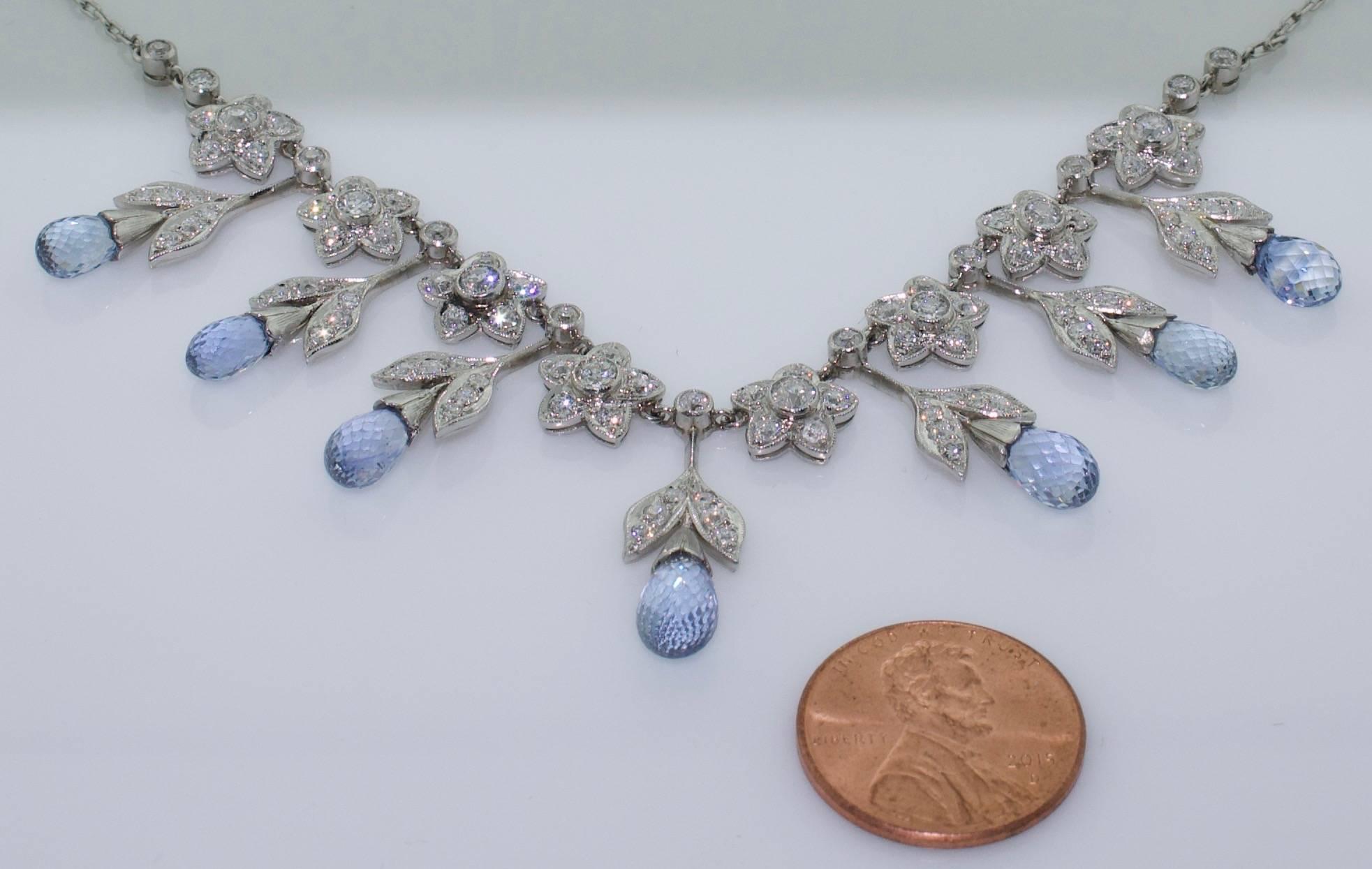 Elegant Dangling Sapphire and Diamond, 1930s Necklace In Excellent Condition For Sale In Wailea, HI