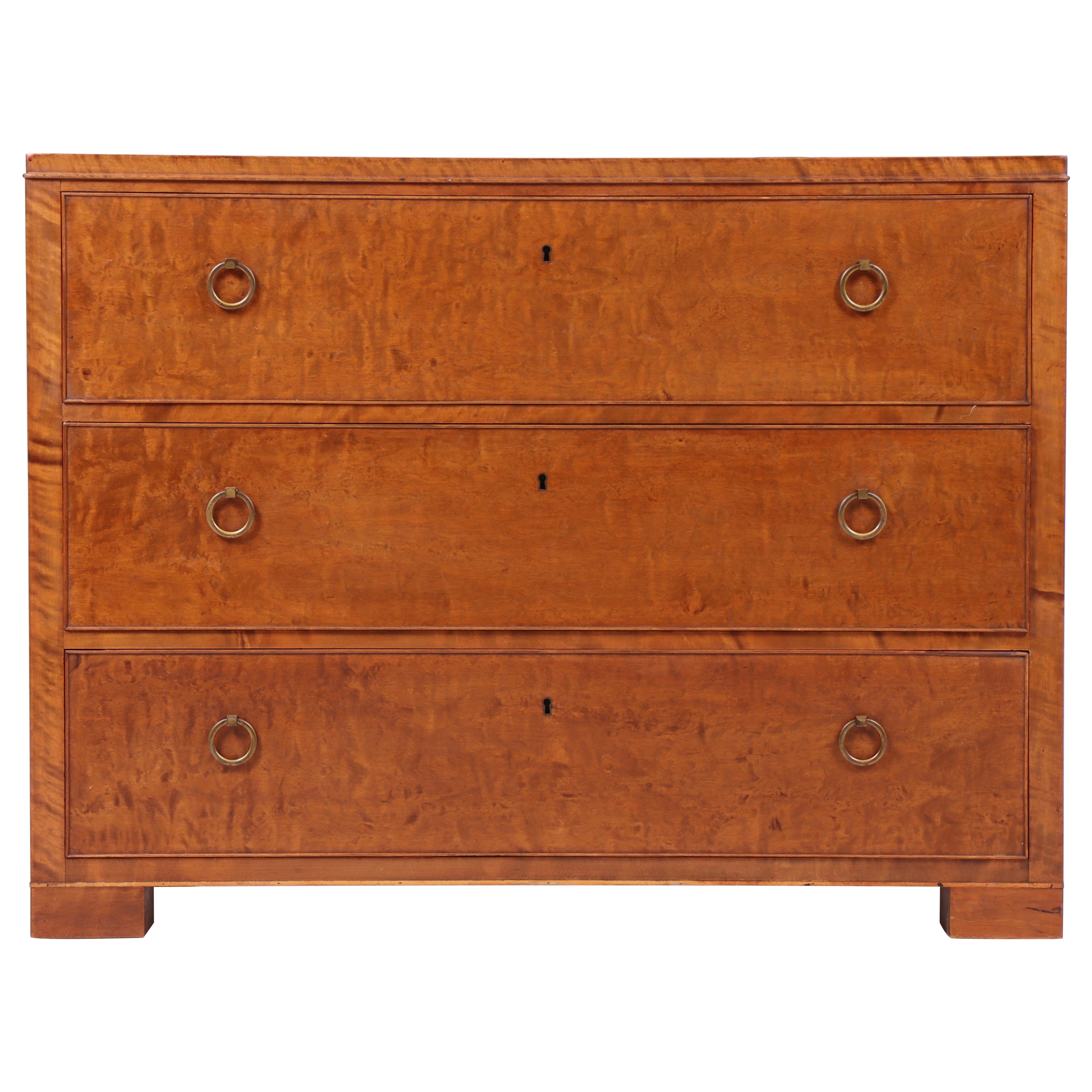 Elegant Danish Chest of Drawers in Birch Burl Veneer – 1940s, Cabinetmaker Made
