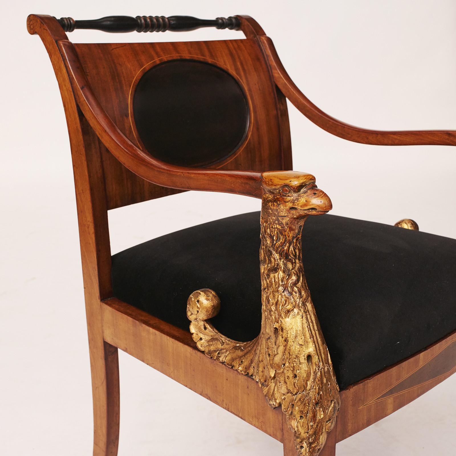 Mahogany Elegant Danish Empire Armchair, circa 1810 For Sale