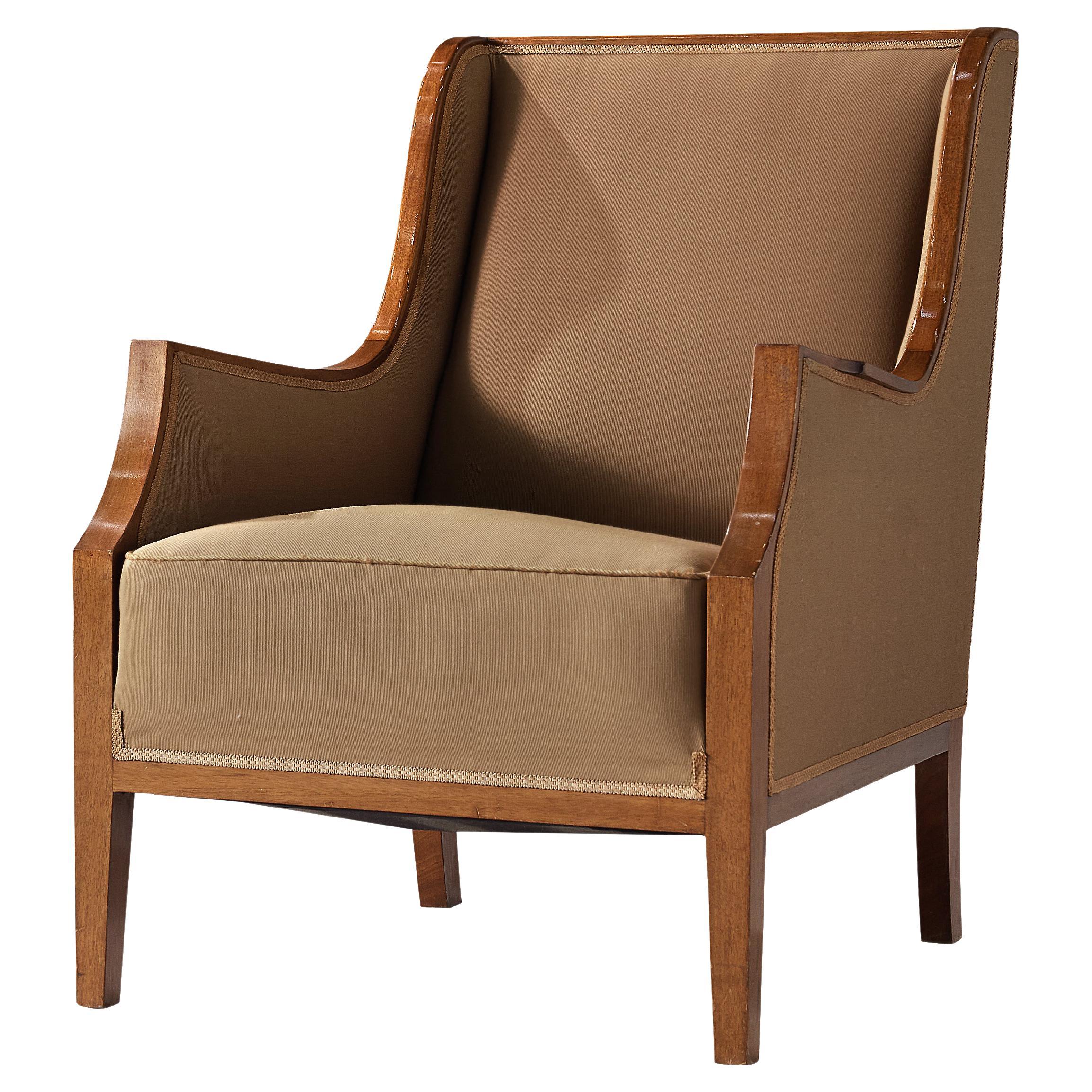 Elegant Danish Lounge Chair in Brown Upholstery and Mahogany For Sale