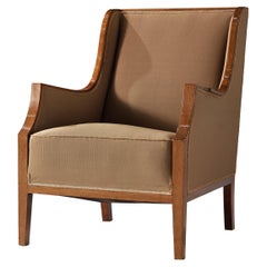 Elegant Danish Lounge Chair in Brown Upholstery and Mahogany