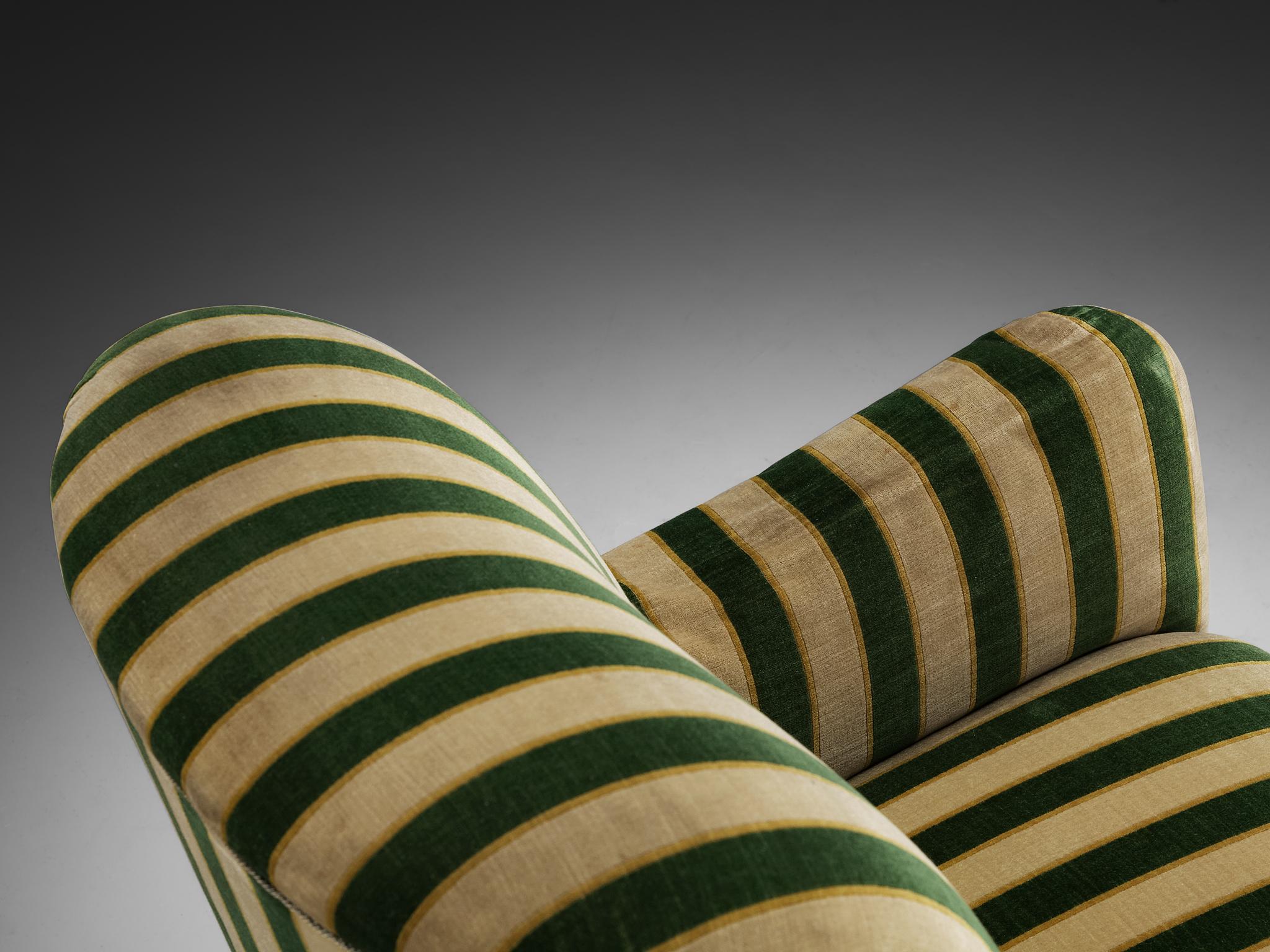 Art Deco Elegant Danish Lounge Chair in Striped Fabric For Sale