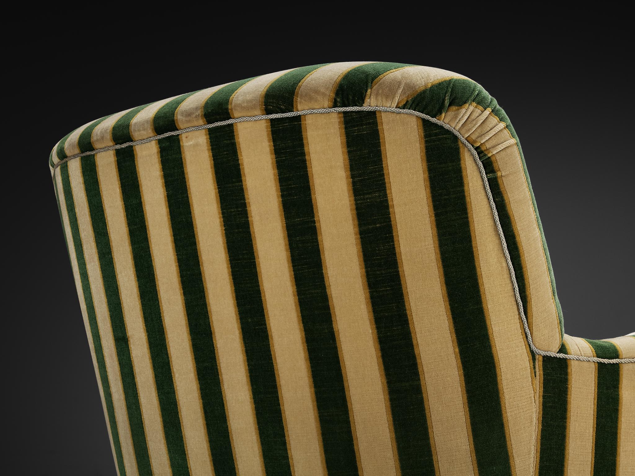 Elegant Danish Lounge Chair in Striped Fabric For Sale 1