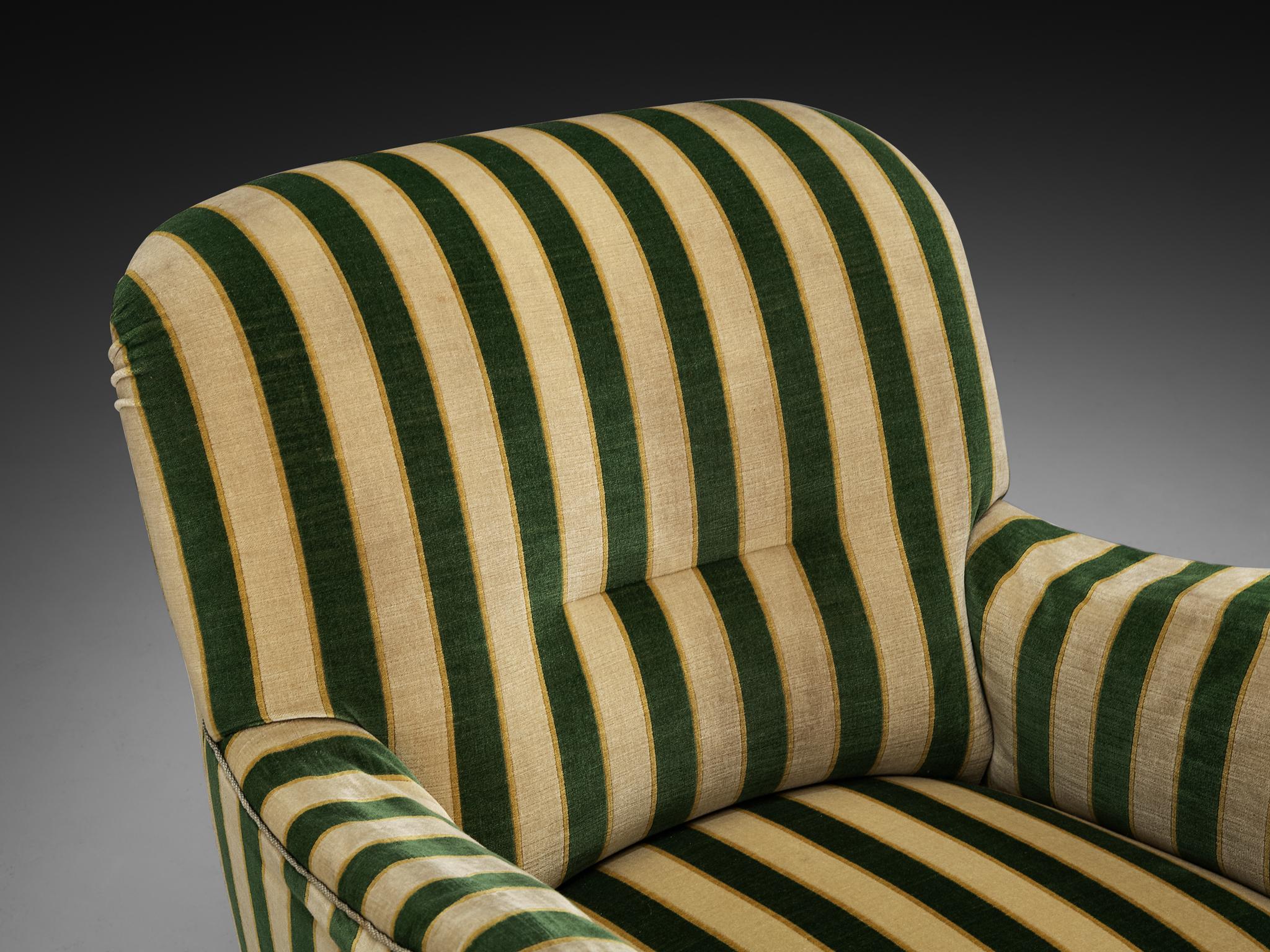 Elegant Danish Lounge Chair in Striped Fabric For Sale 4