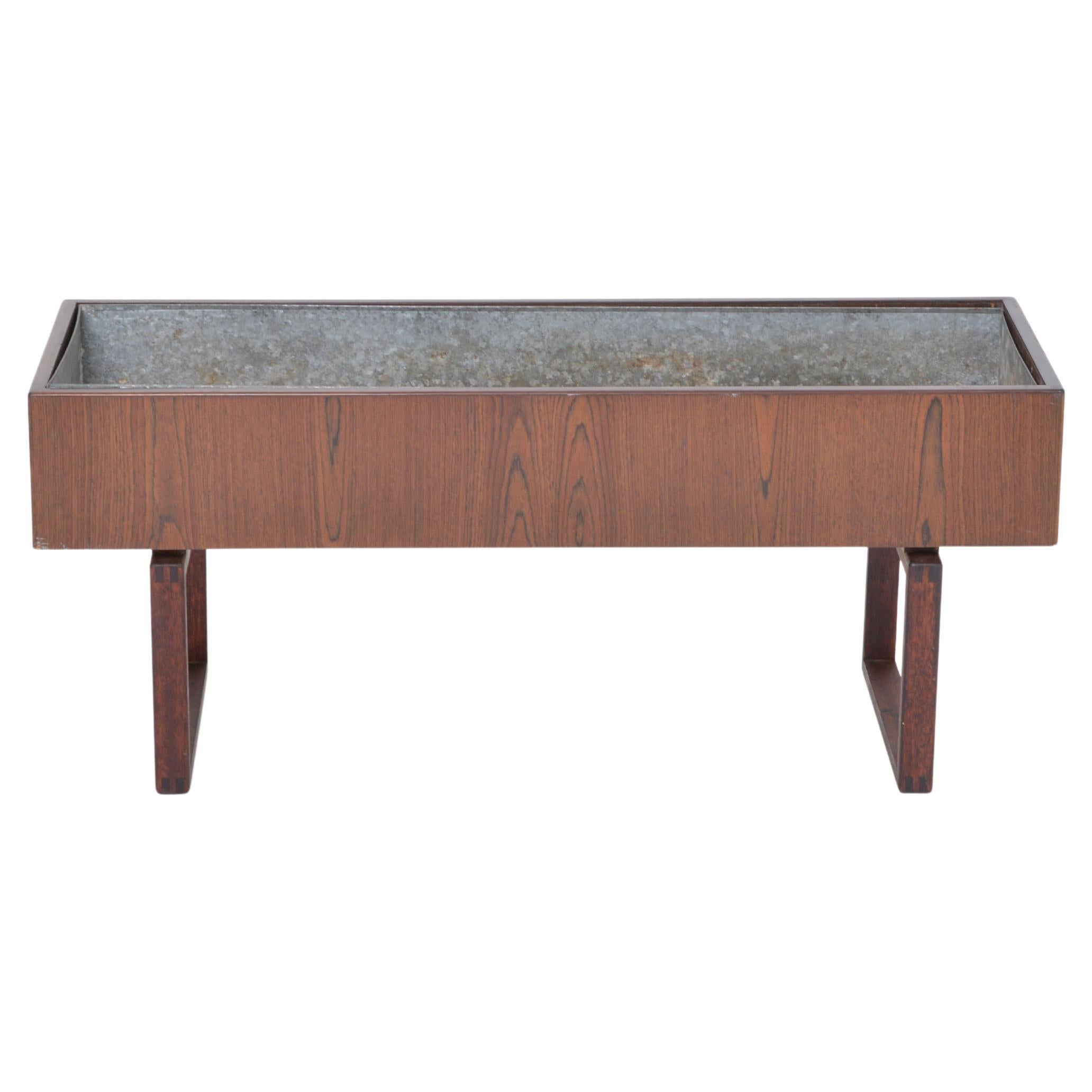 Elegant Danish Midcentury Wooden Planter Box with inlaid metal tub