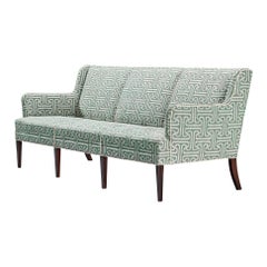 Elegant Danish Modern 1950s Sofa in Light Green Patterned Upholstery