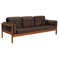 Elegant Danish Sofa in Brown Leather and Teak 