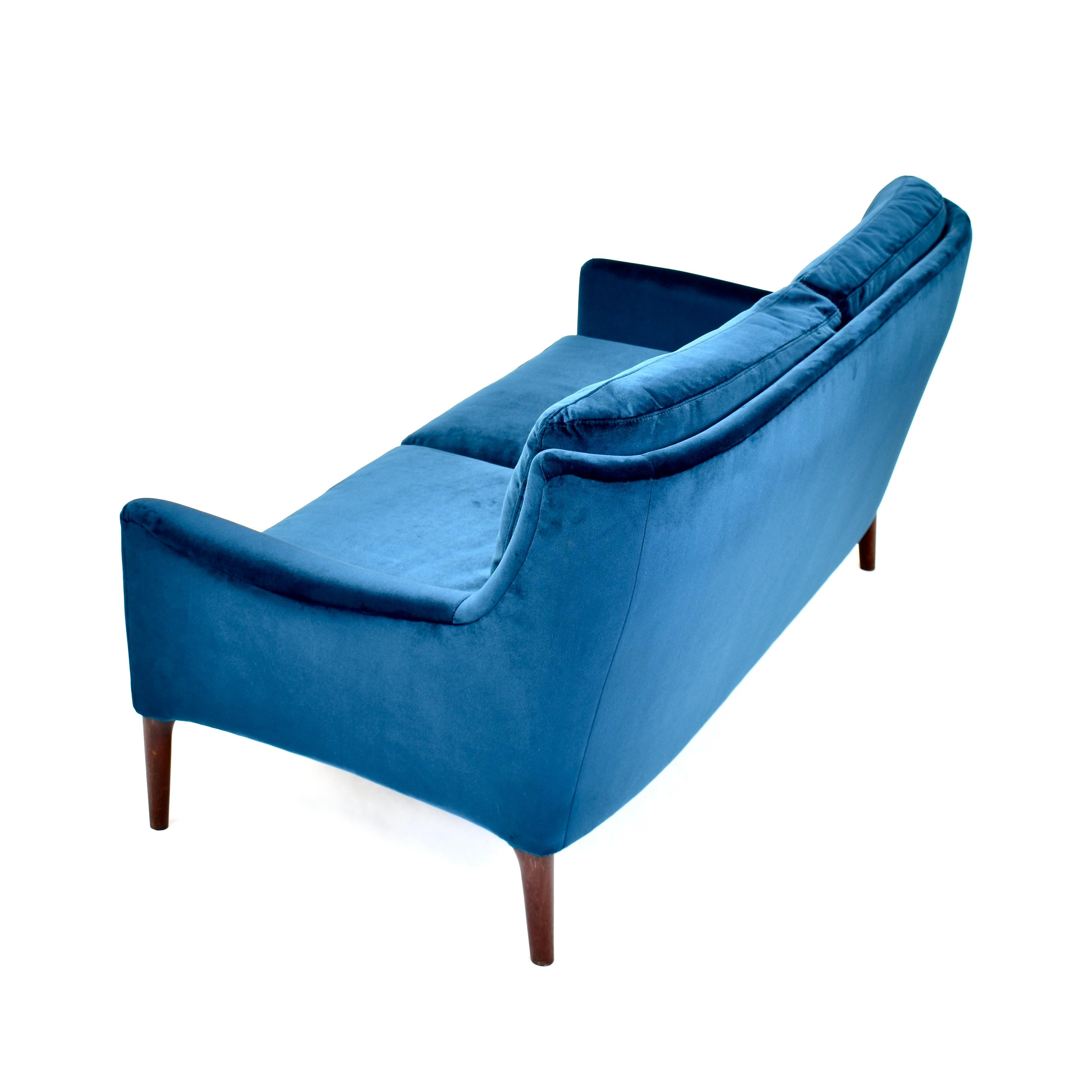 Elegant Danish Two-Seat Sofa in New Upholstered Velvet and Teak, circa 1950 1