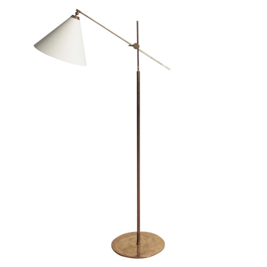 Elegant Danish "Vaterpump" Floor Lamp in Brass by Th. Valentiner, 1940s