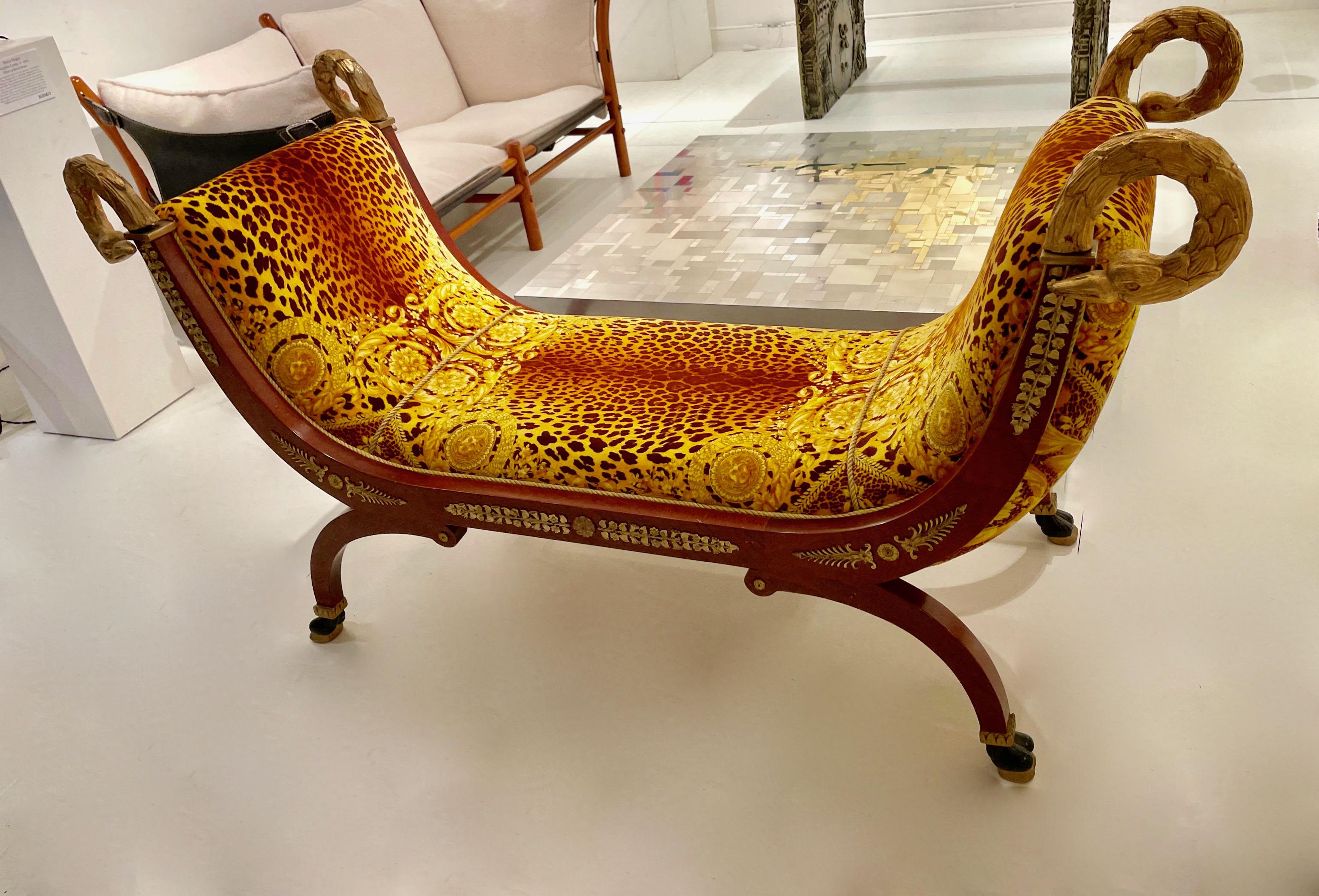 Elegant Daybed Beautifully Carved and Covered With Versace Fabric, Versace Italy For Sale 2