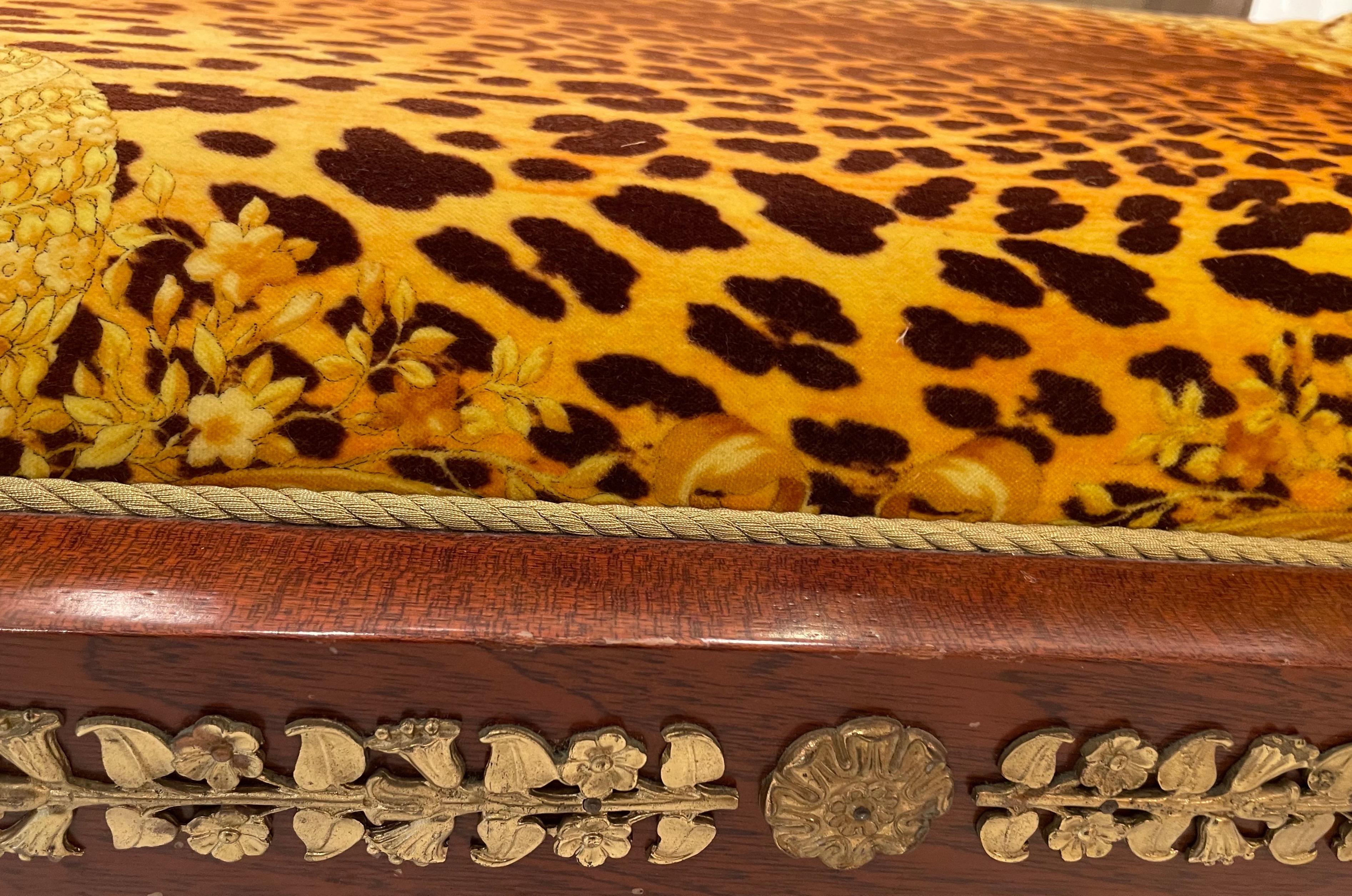 Elegant Daybed Beautifully Carved and Covered With Versace Fabric, Versace Italy 3
