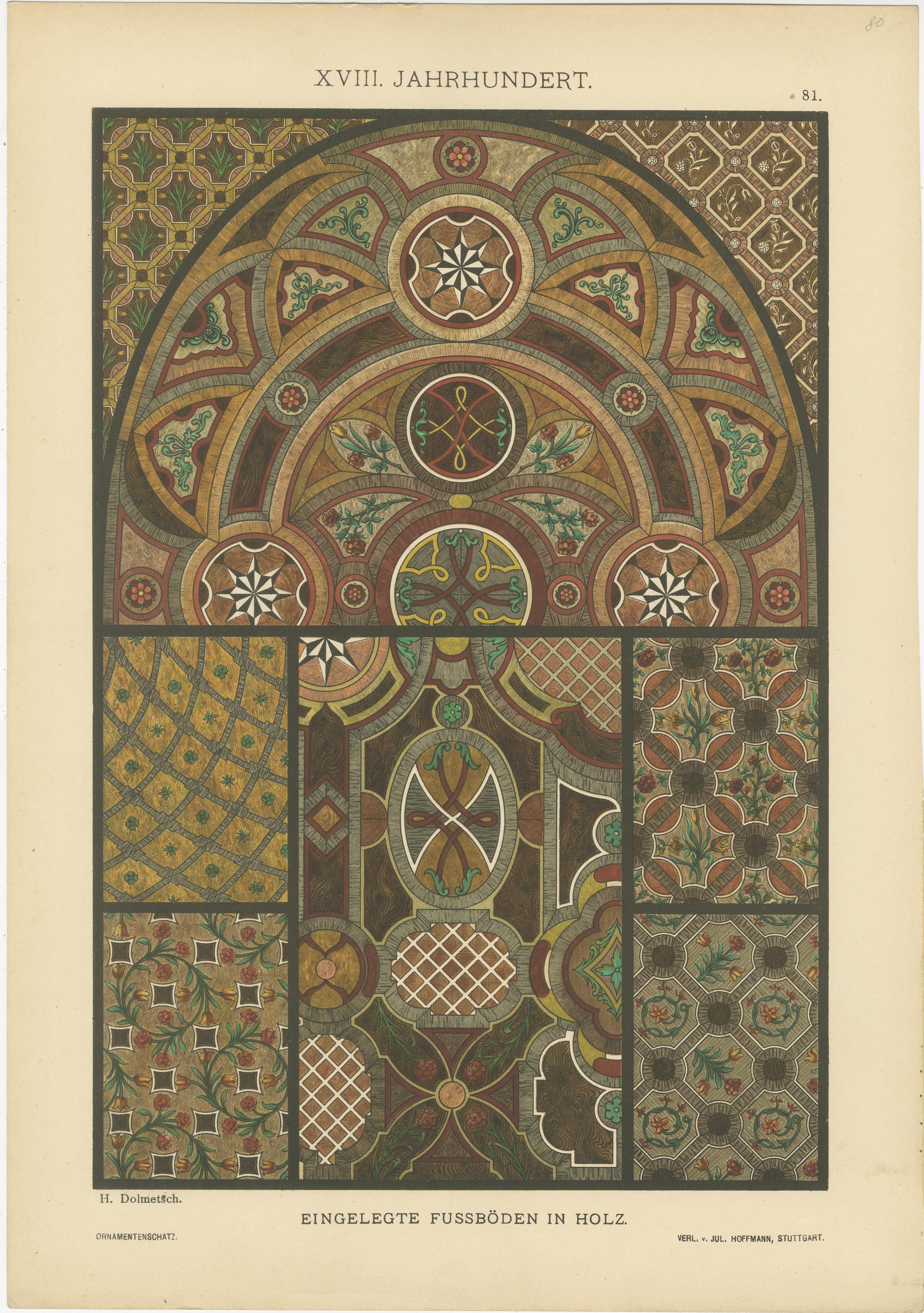 Titre : Exquises décorations artistiques européennes des XVIIe et XVIIIe siècles

Description :
Ces estampes présentent une collection de designs ornementaux des XVIIe et XVIIIe siècles, créés par H. Dolmetsch. Elles font partie d'un ouvrage publié