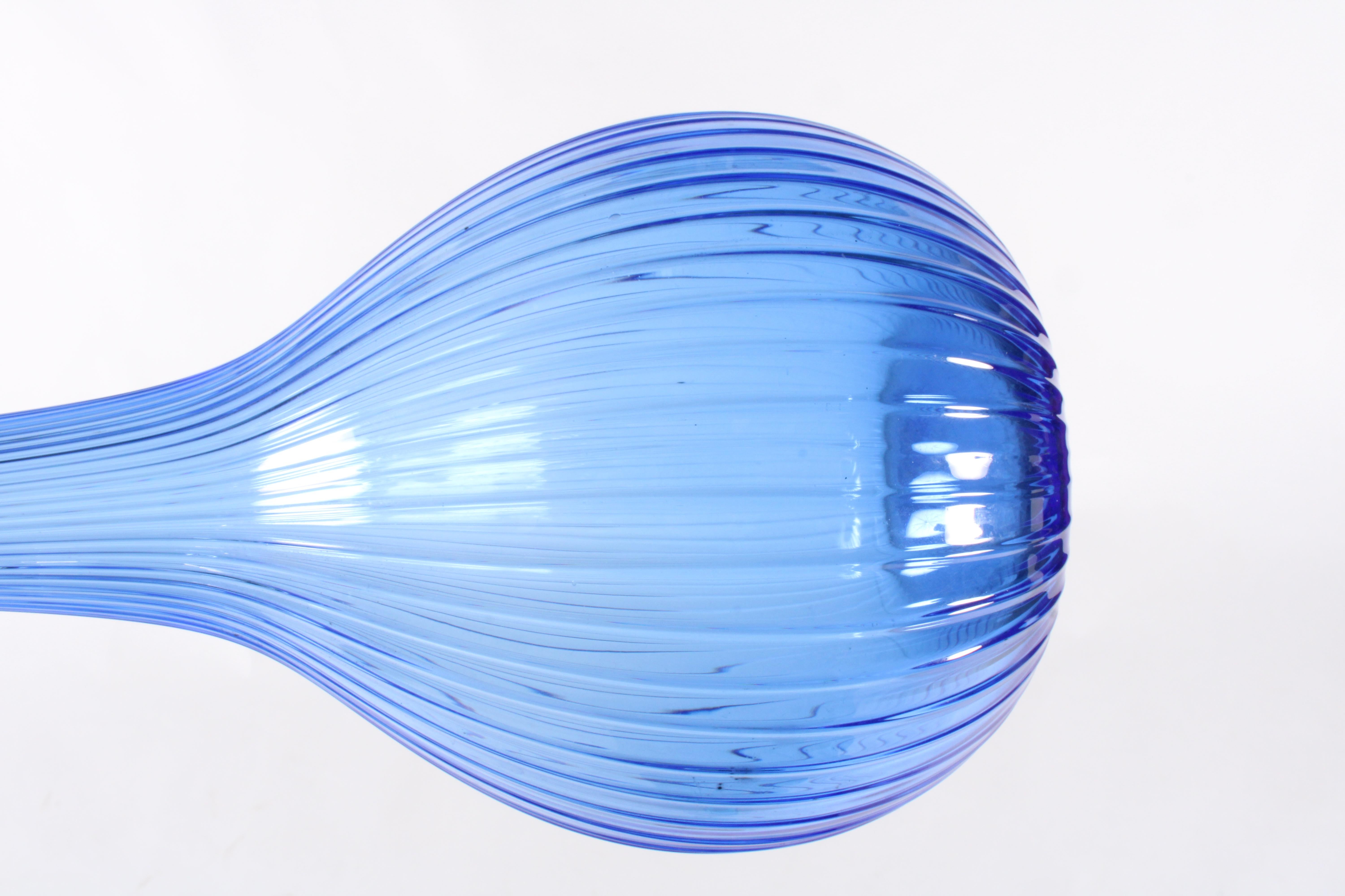 Late 20th Century Elegant Decorative Ribbed Blue Glass Vase By Daum Of France*FREE GLOBAL DELIVERY For Sale