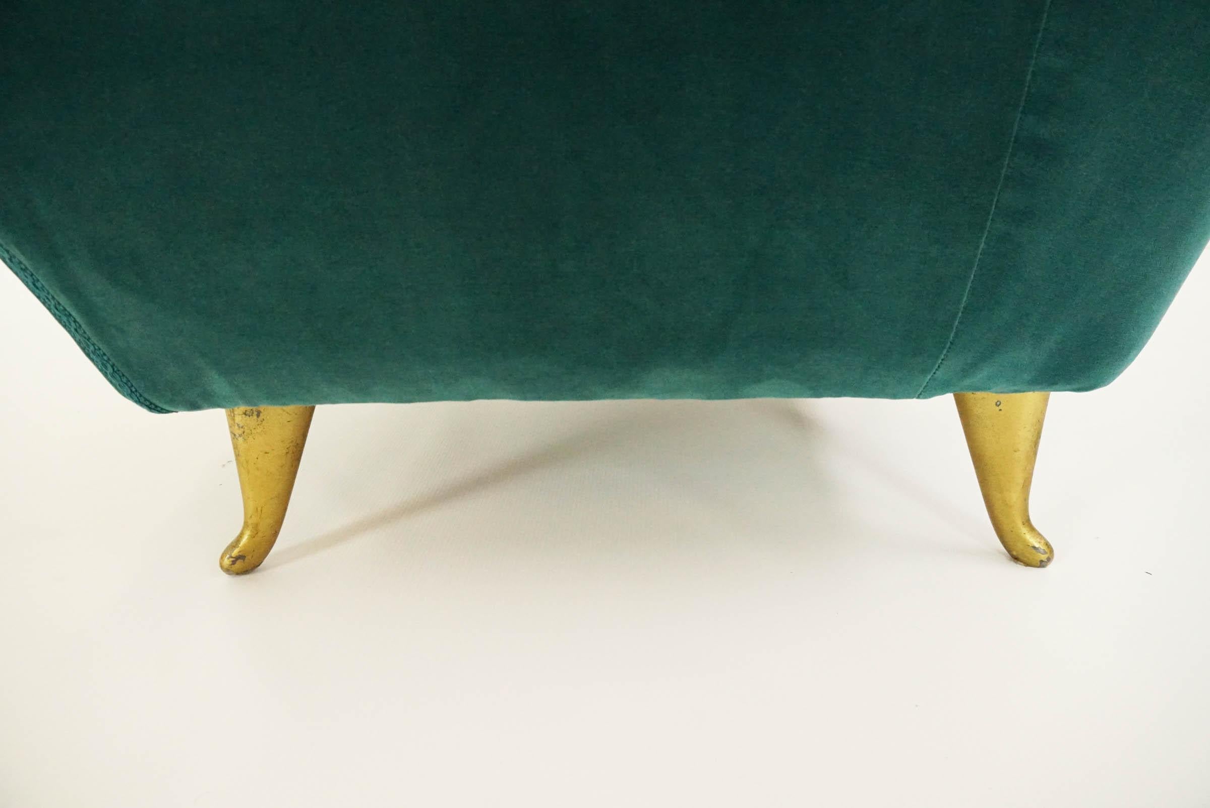 Mid-20th Century Elegant Deep Green Velvet for This Cozy Armchair Produced by ISA, Italy, 1959