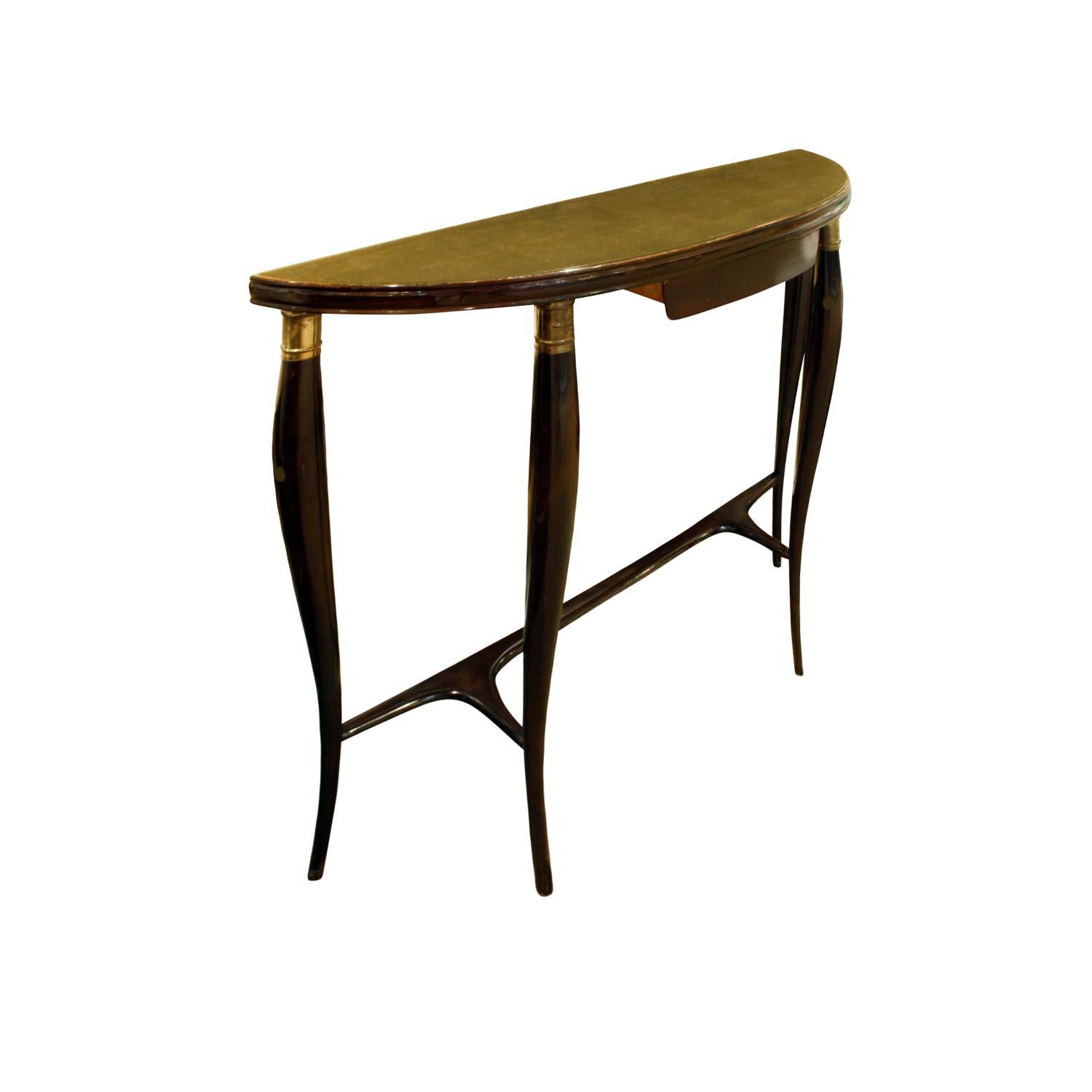Modern Elegant Demilune Shaped Console with Gilt Glass Top, 1950s