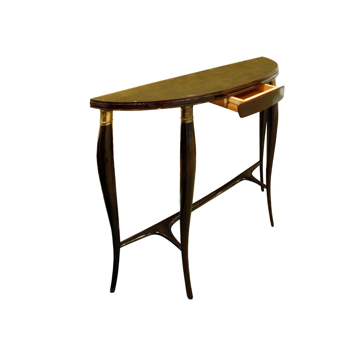 Italian Elegant Demilune Shaped Console with Gilt Glass Top, 1950s