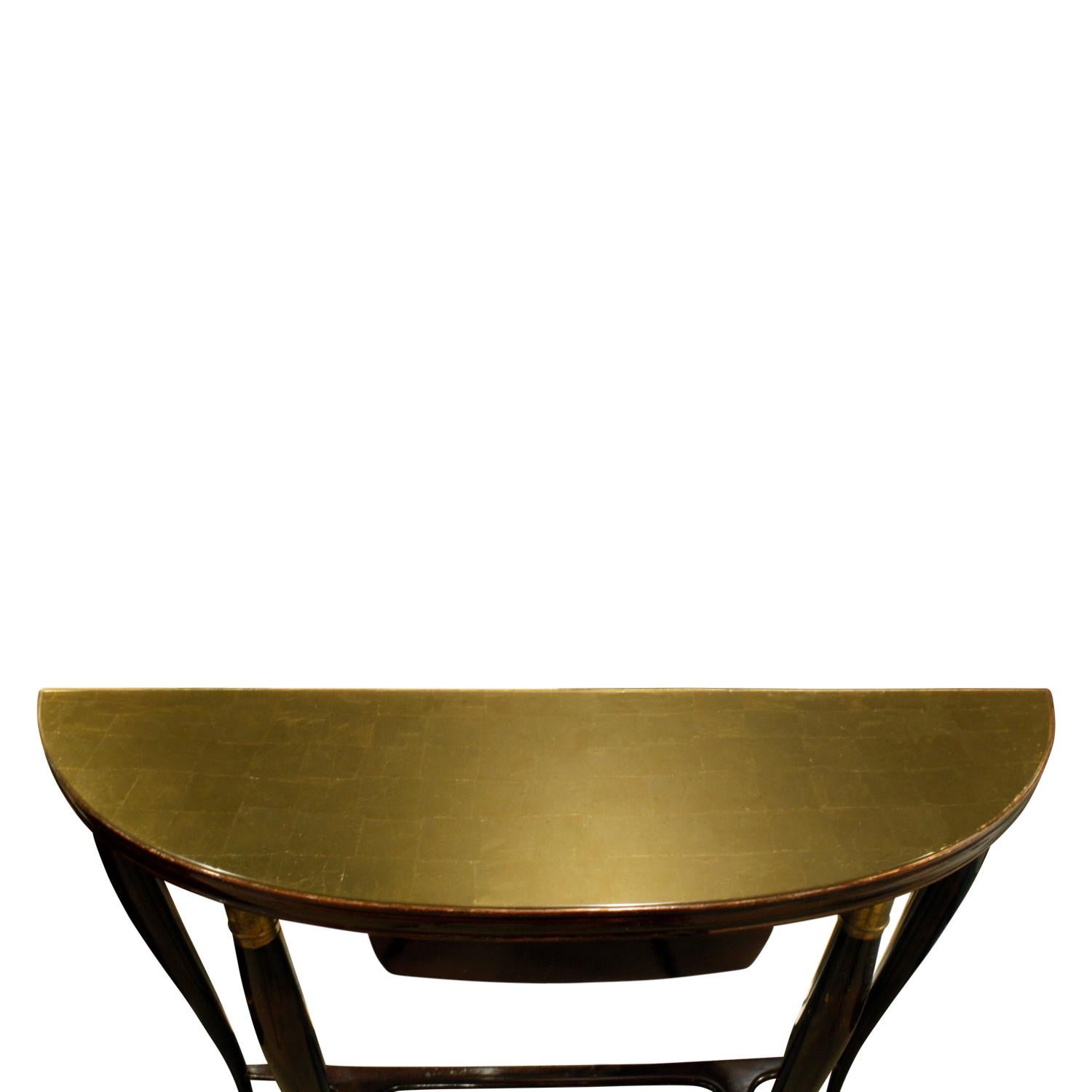 Elegant Demilune Shaped Console with Gilt Glass Top, 1950s In Excellent Condition In New York, NY