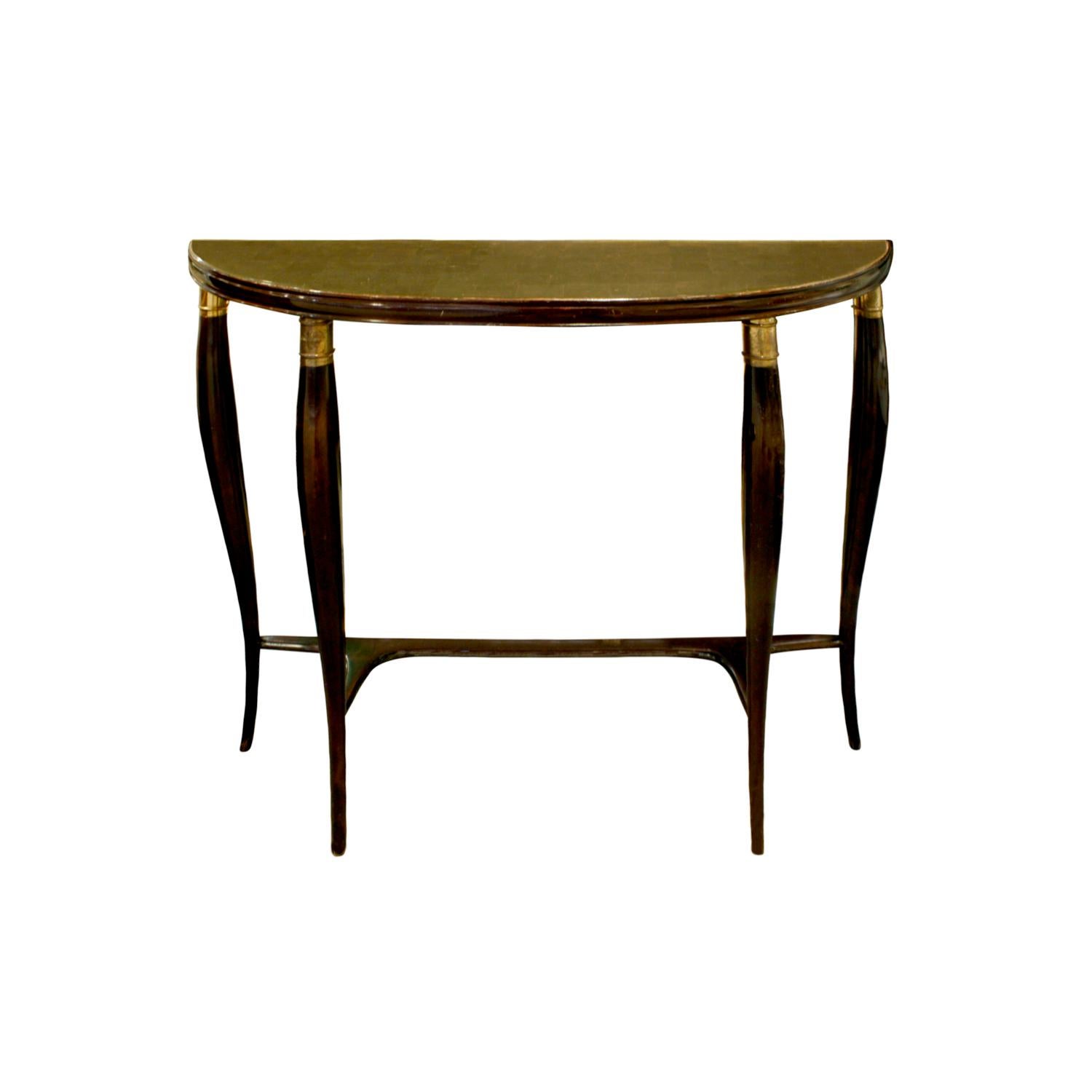 Elegant Demilune Shaped Console with Gilt Glass Top, 1950s