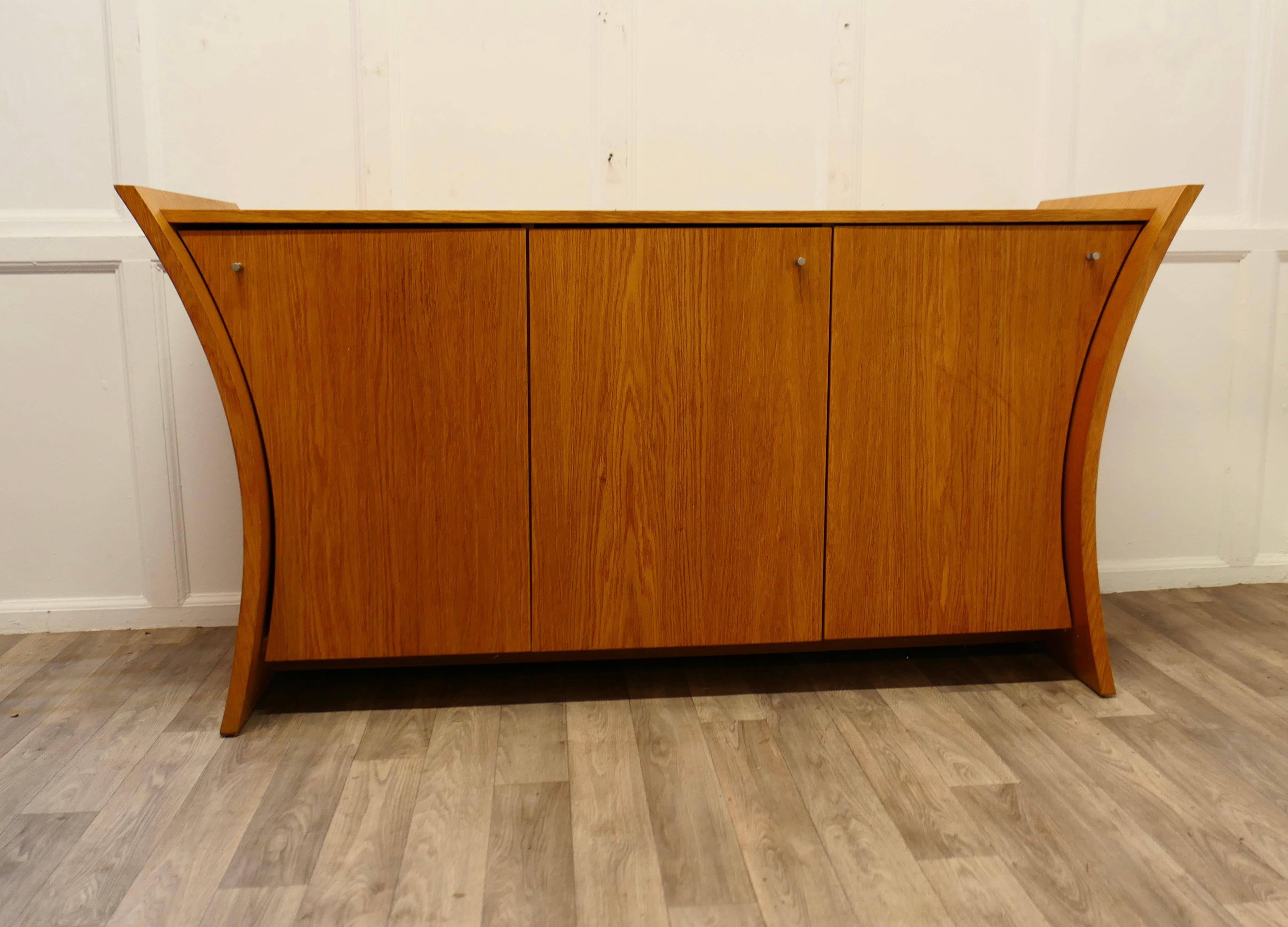 Mid-Century Modern Elegant Designer 3 Door Sideboard in Golden Oak For Sale