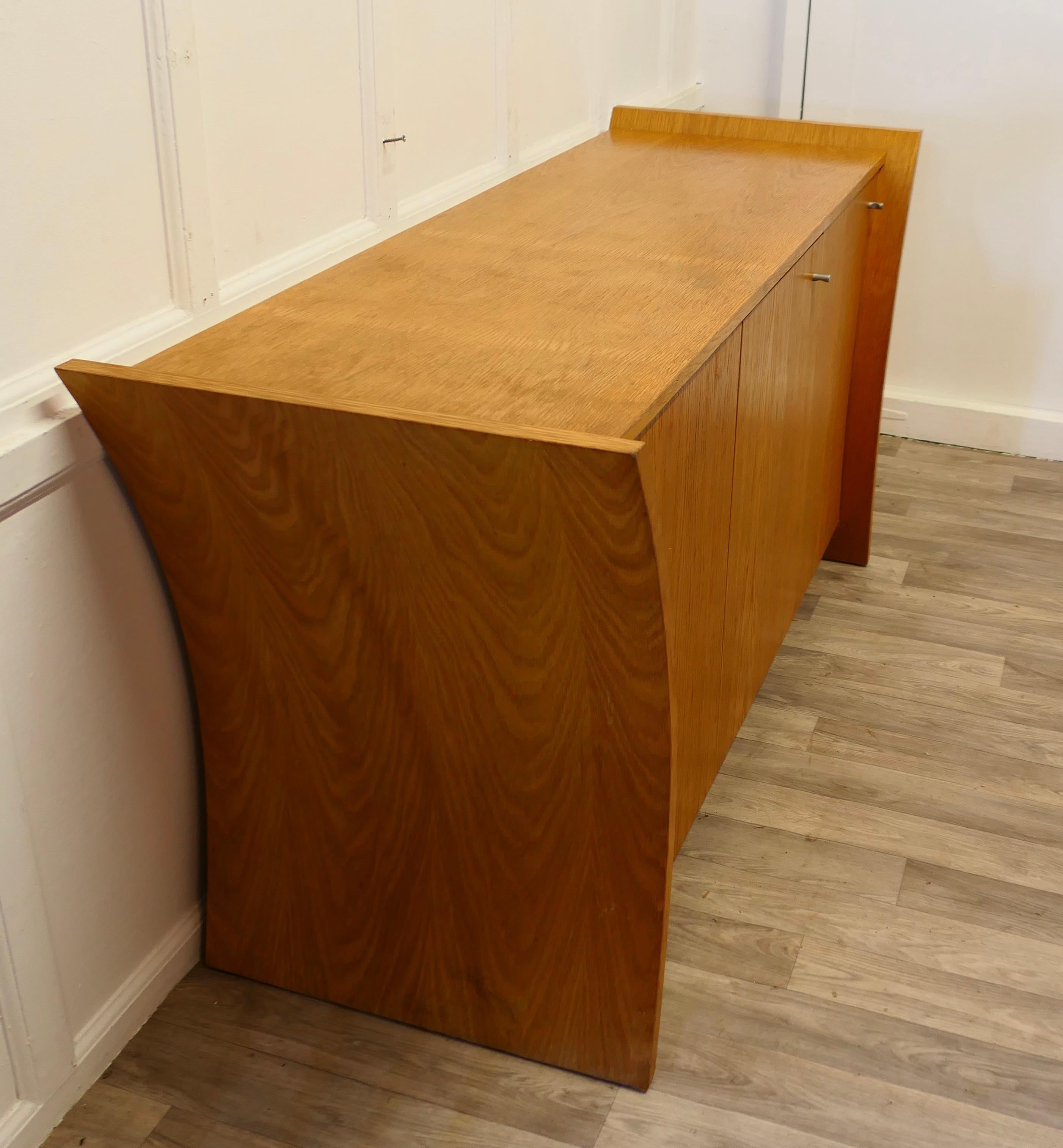 Late 20th Century Elegant Designer 3 Door Sideboard in Golden Oak For Sale