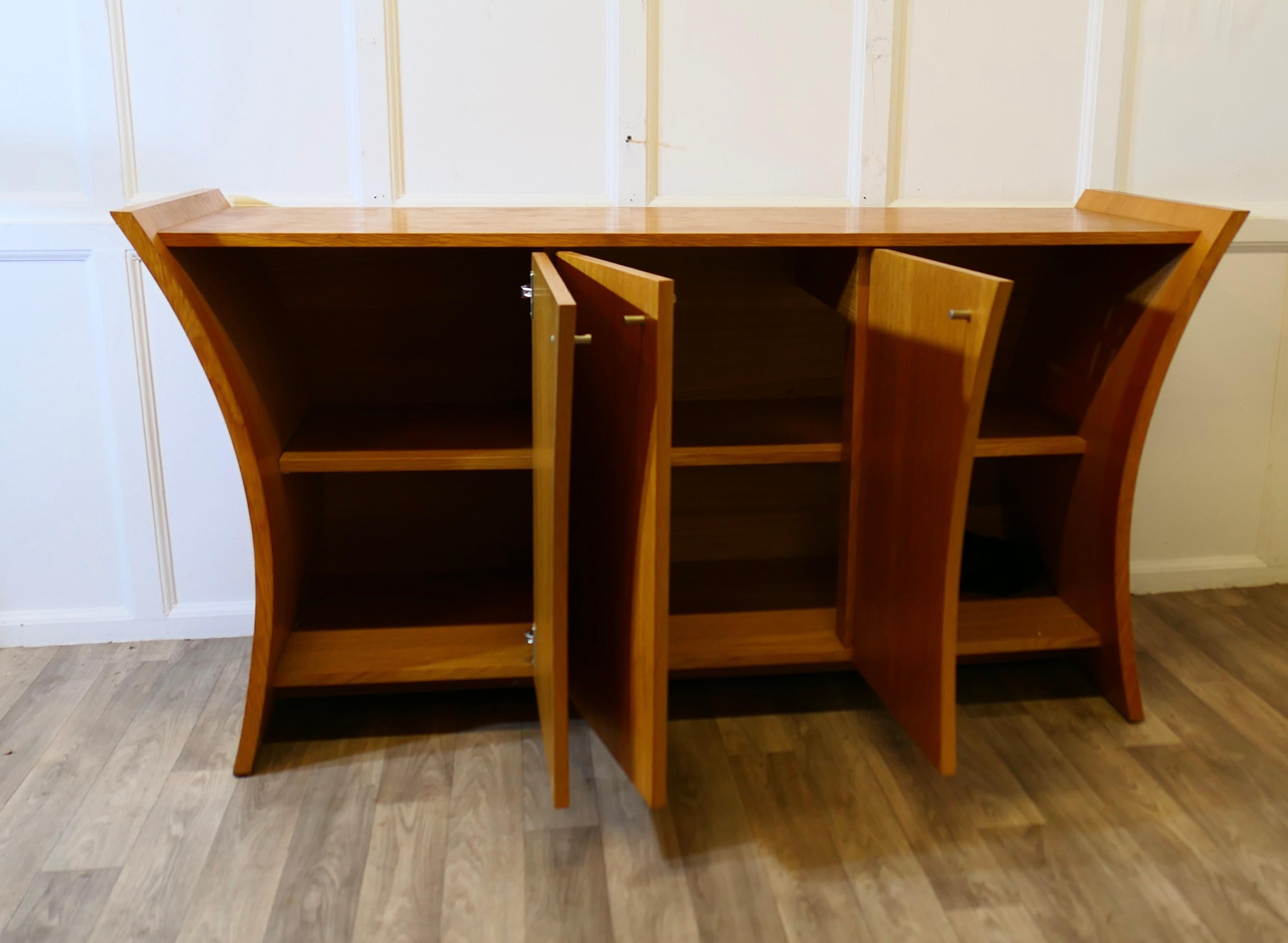 Elegant Designer 3 Door Sideboard in Golden Oak For Sale 2